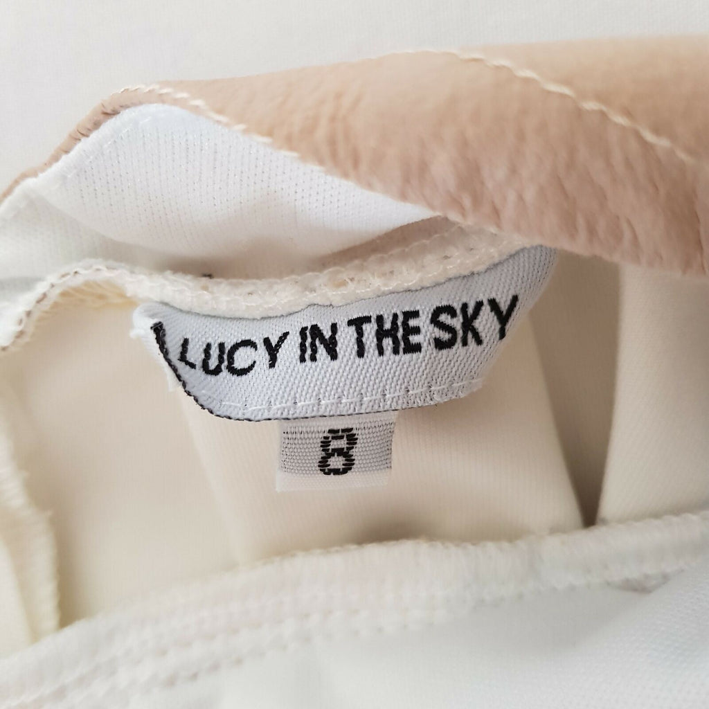 LUCY IN THE SKY Women's White Cream Beige Cut Out Pleated Skirt Sleeveless Dress