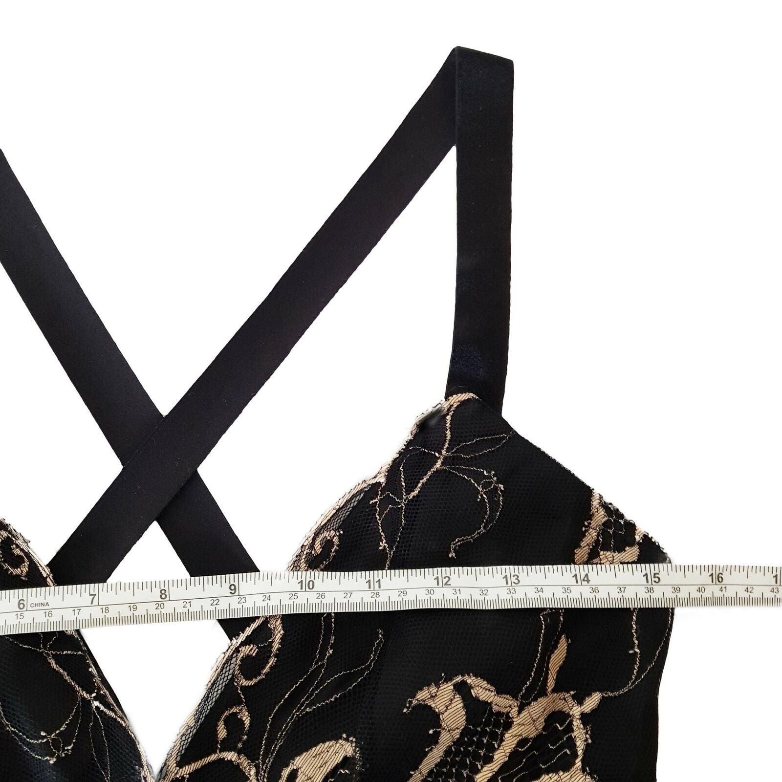 FOREVER NEW Sexy Cocktail Layered A-Line Black Gold Lace Mesh Dress Deep V-Neck