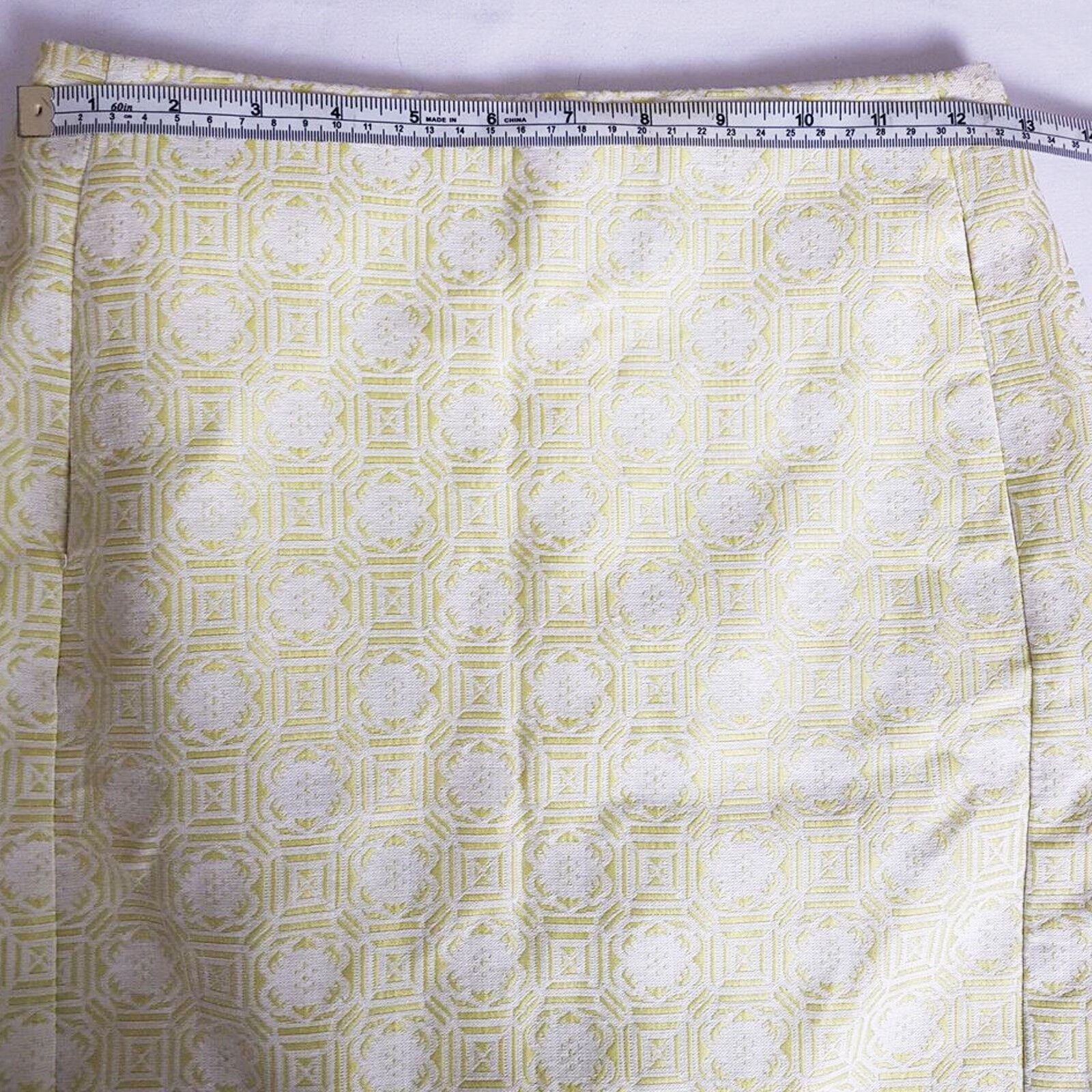 FORCAST Zen Mini Skirt Yellow Lemon Lime White Geometric Straight Pencil Petite