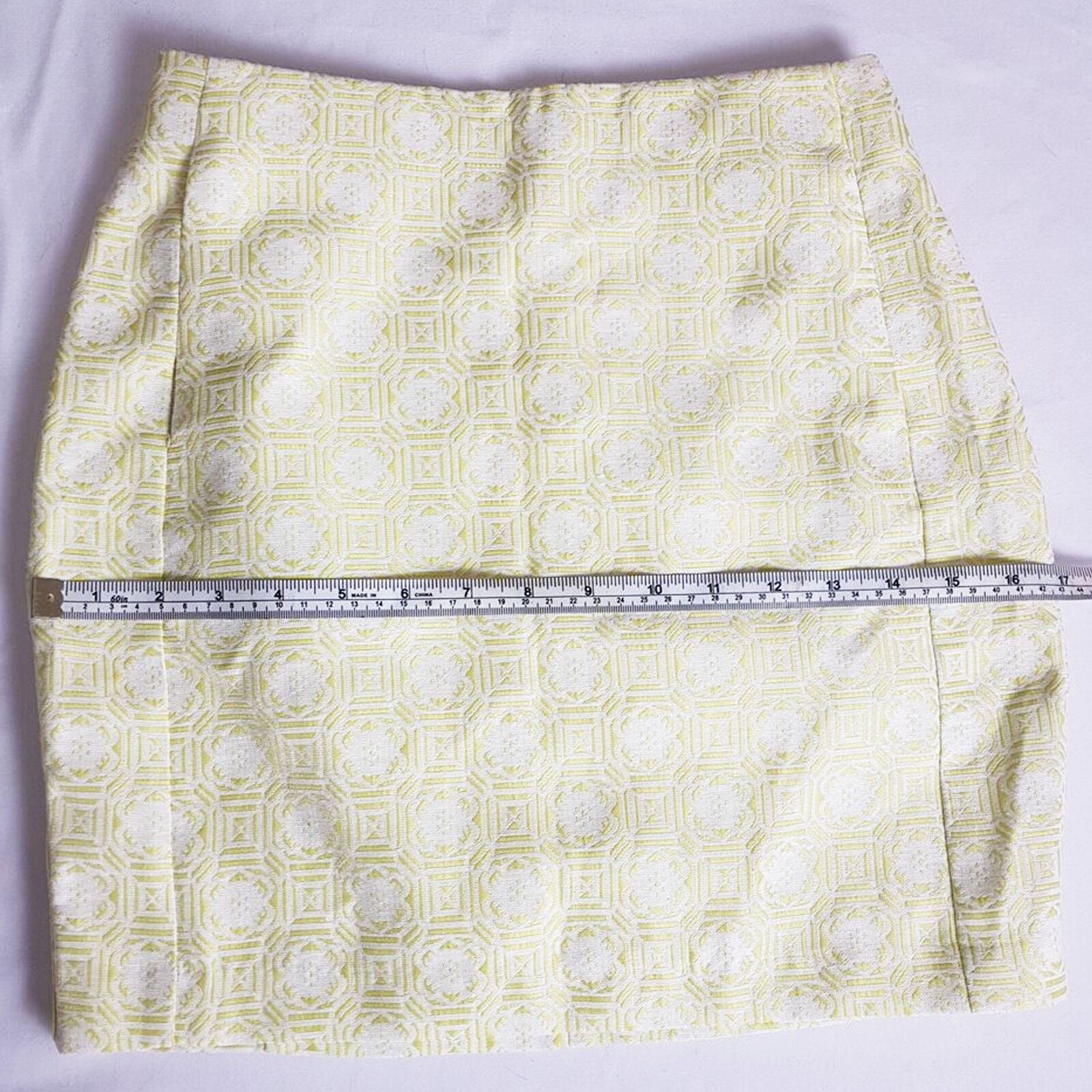FORCAST Zen Mini Skirt Yellow Lemon Lime White Geometric Straight Pencil Petite
