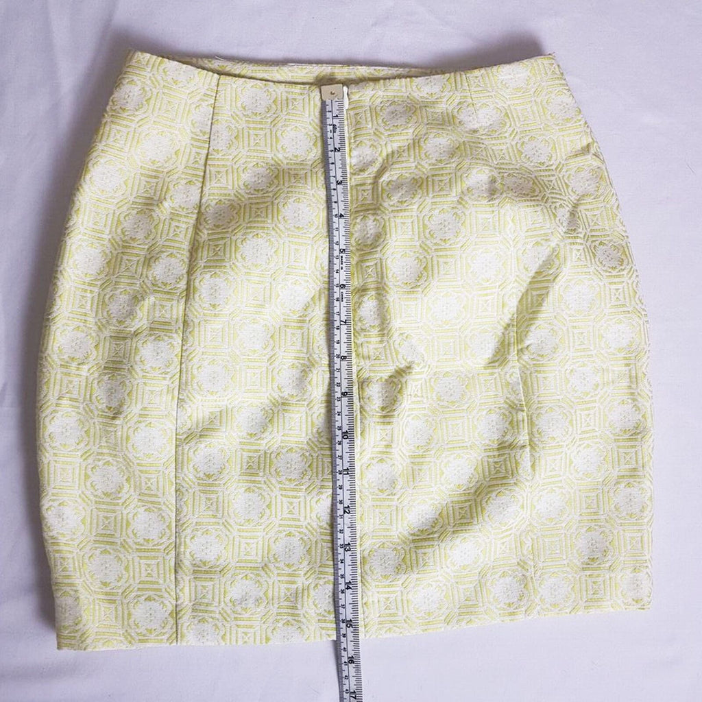FORCAST Zen Mini Skirt Yellow Lemon Lime White Geometric Straight Pencil Petite