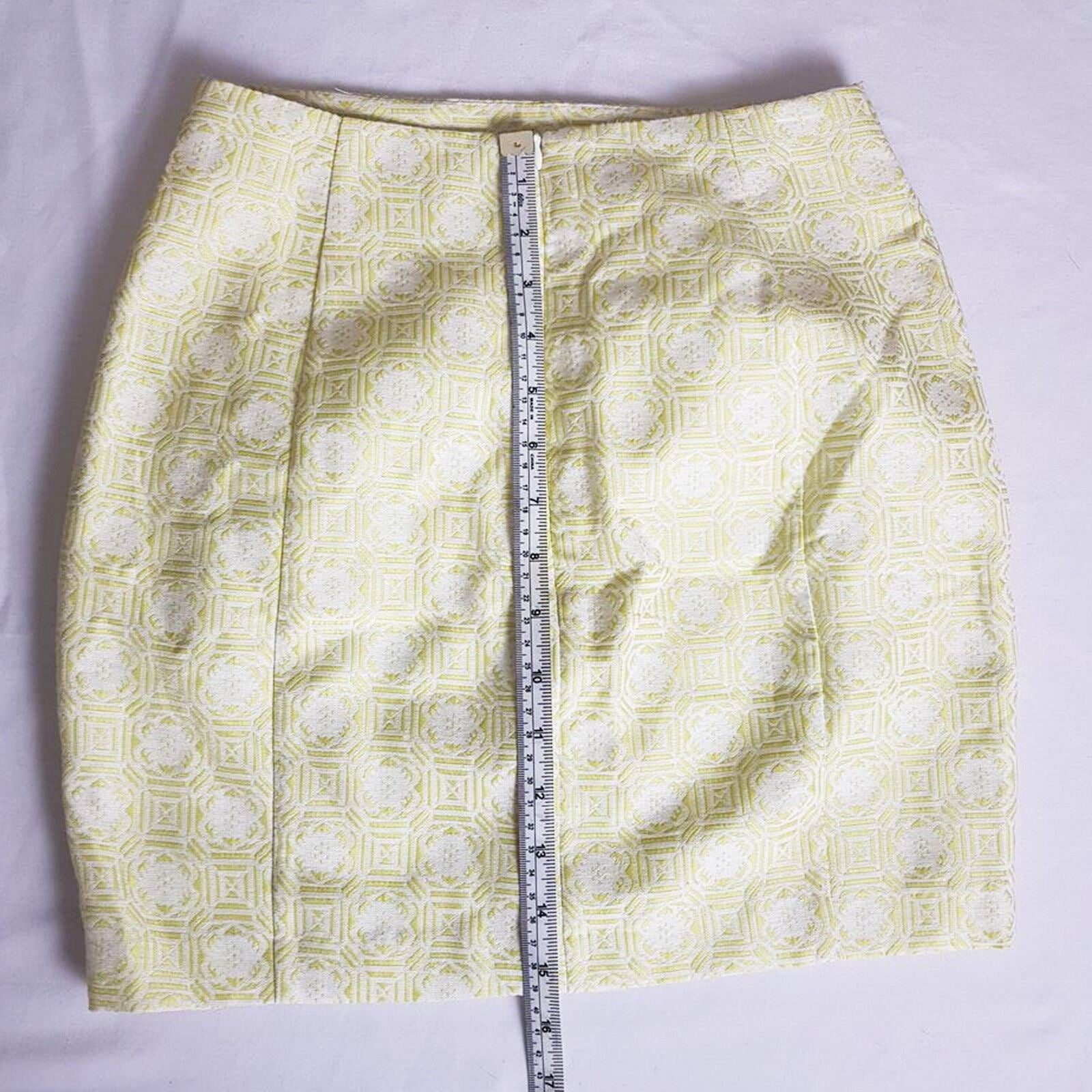 FORCAST Zen Mini Skirt Yellow Lemon Lime White Geometric Straight Pencil Petite