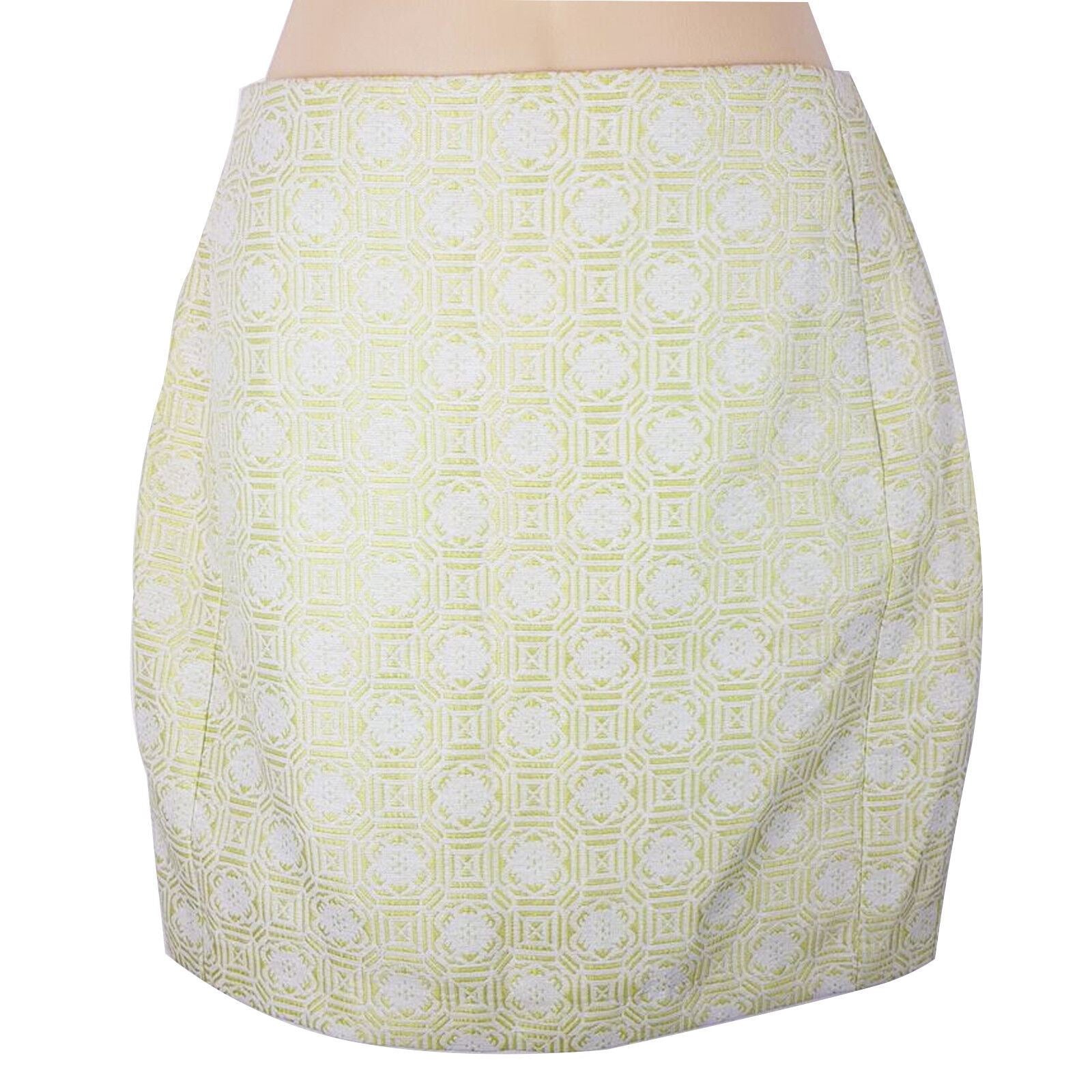 FORCAST Zen Mini Skirt Yellow Lemon Lime White Geometric Straight Pencil Petite