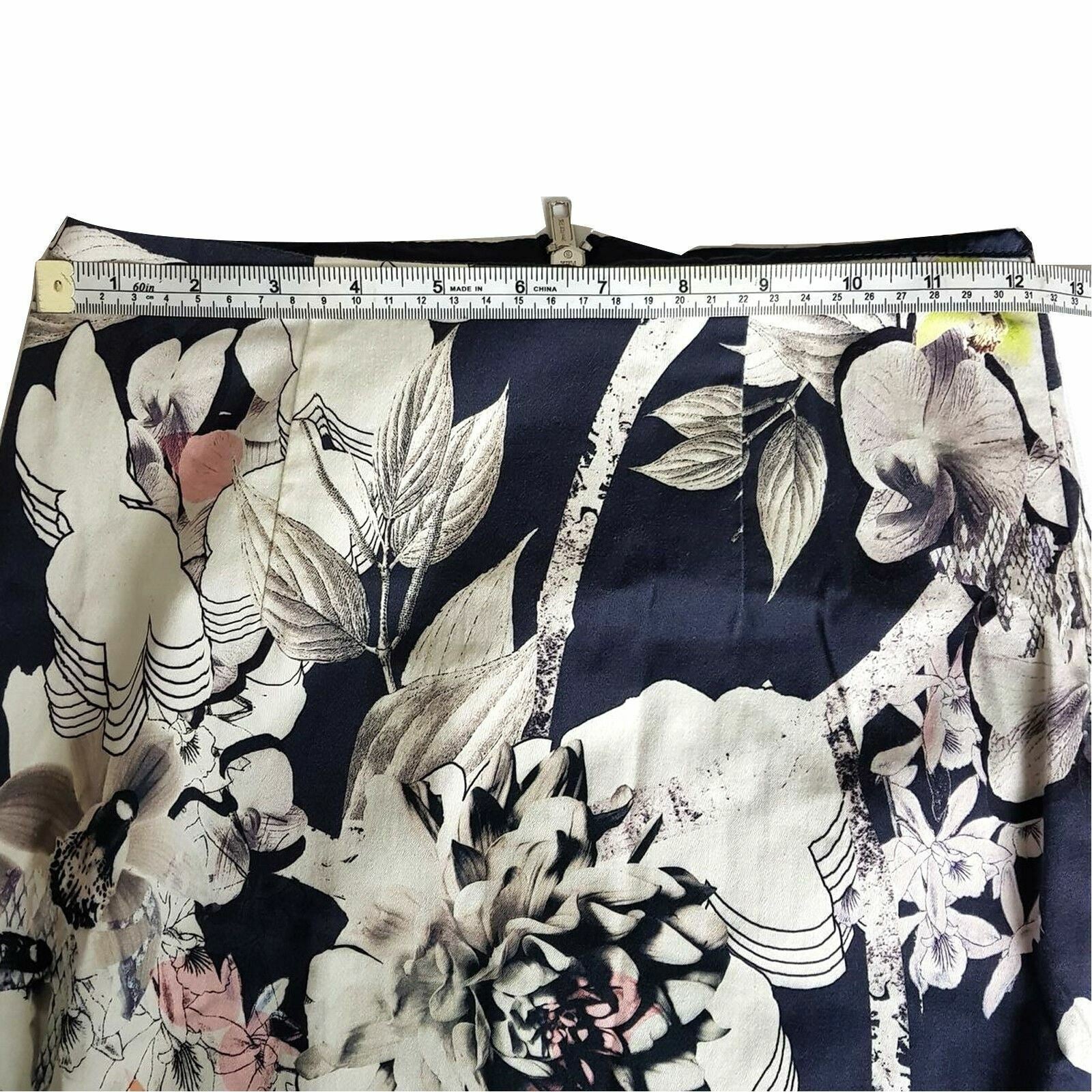 PORTMANS Women's White Navy Floral Fitted Pencil Straight Skirt Double Zipper