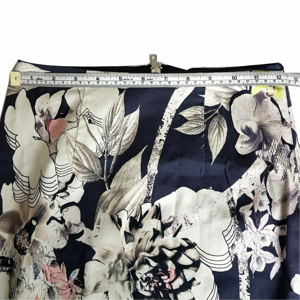PORTMANS Women's White Navy Floral Fitted Pencil Straight Skirt Double Zipper