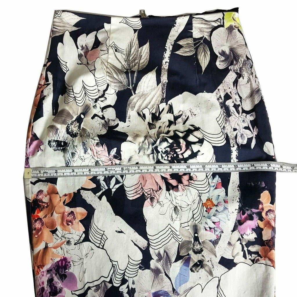 PORTMANS Women's White Navy Floral Fitted Pencil Straight Skirt Double Zipper