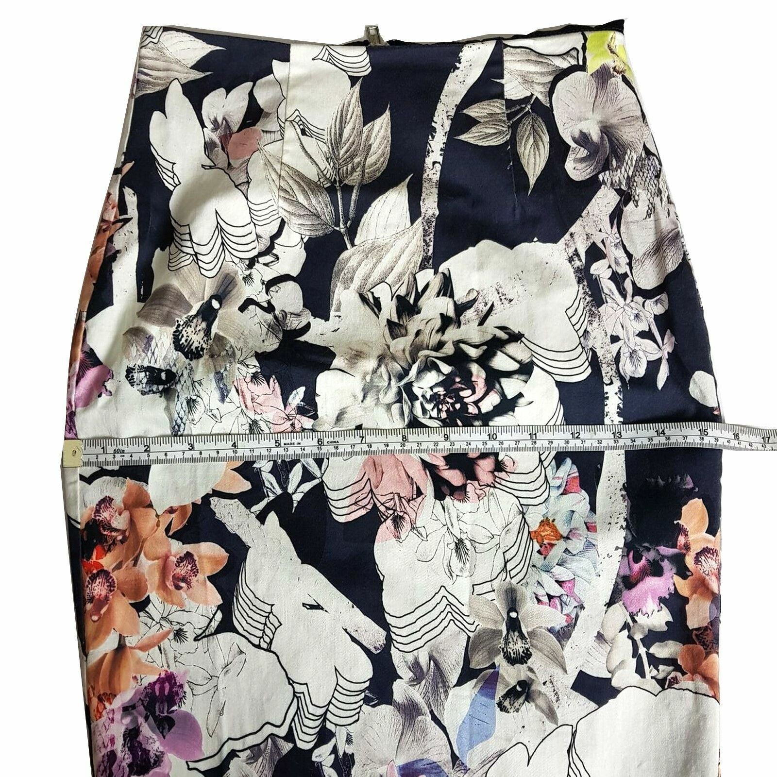 PORTMANS Women's White Navy Floral Fitted Pencil Straight Skirt Double Zipper