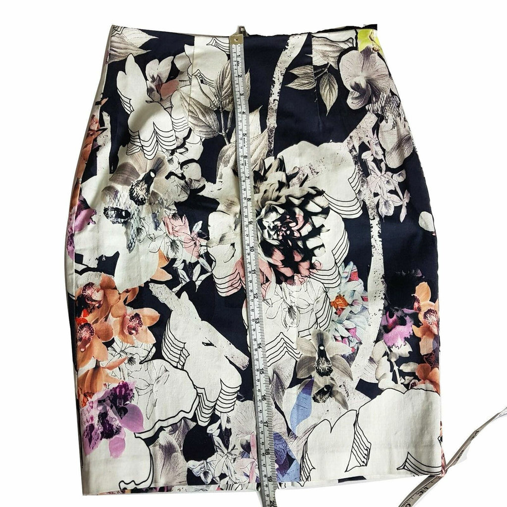 PORTMANS Women's White Navy Floral Fitted Pencil Straight Skirt Double Zipper