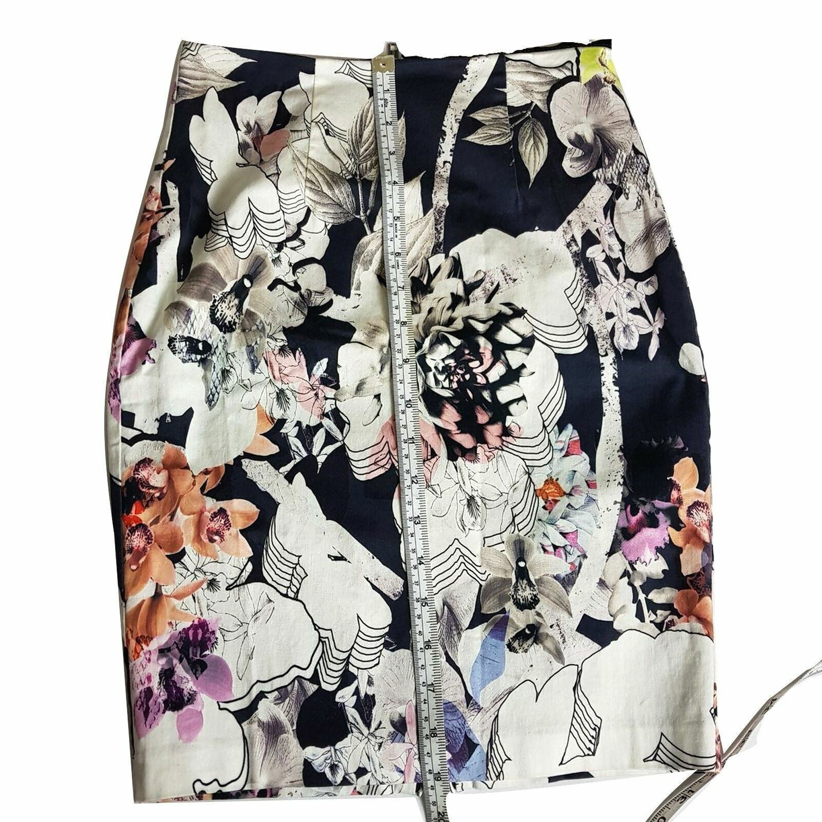PORTMANS Women's White Navy Floral Fitted Pencil Straight Skirt Double Zipper