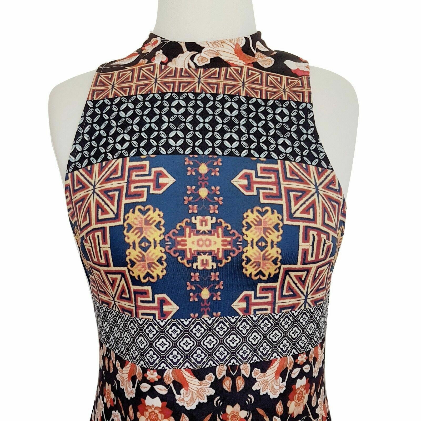 DOTTI Womens Black Pink Floral Sleeveless High Neck Pencil Fitted Dress