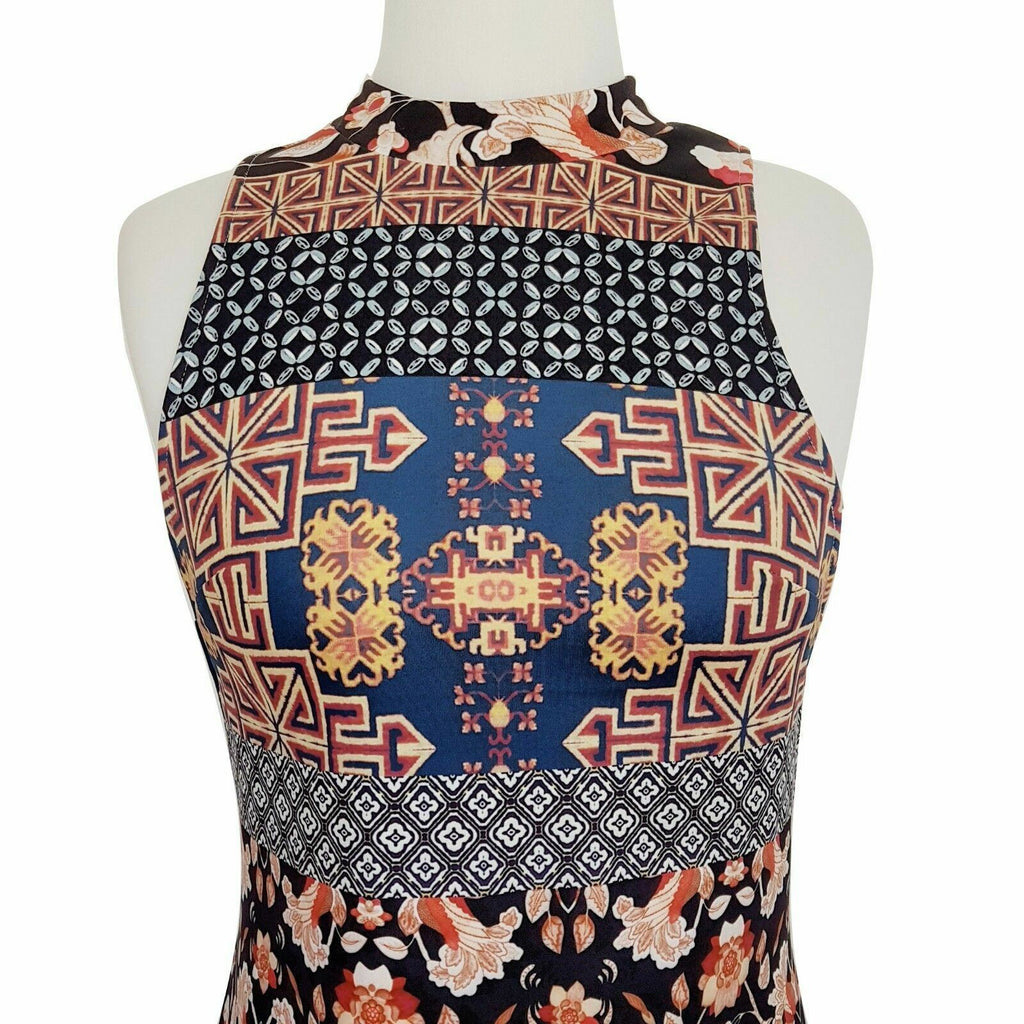 DOTTI Womens Black Pink Floral Sleeveless High Neck Pencil Fitted Dress