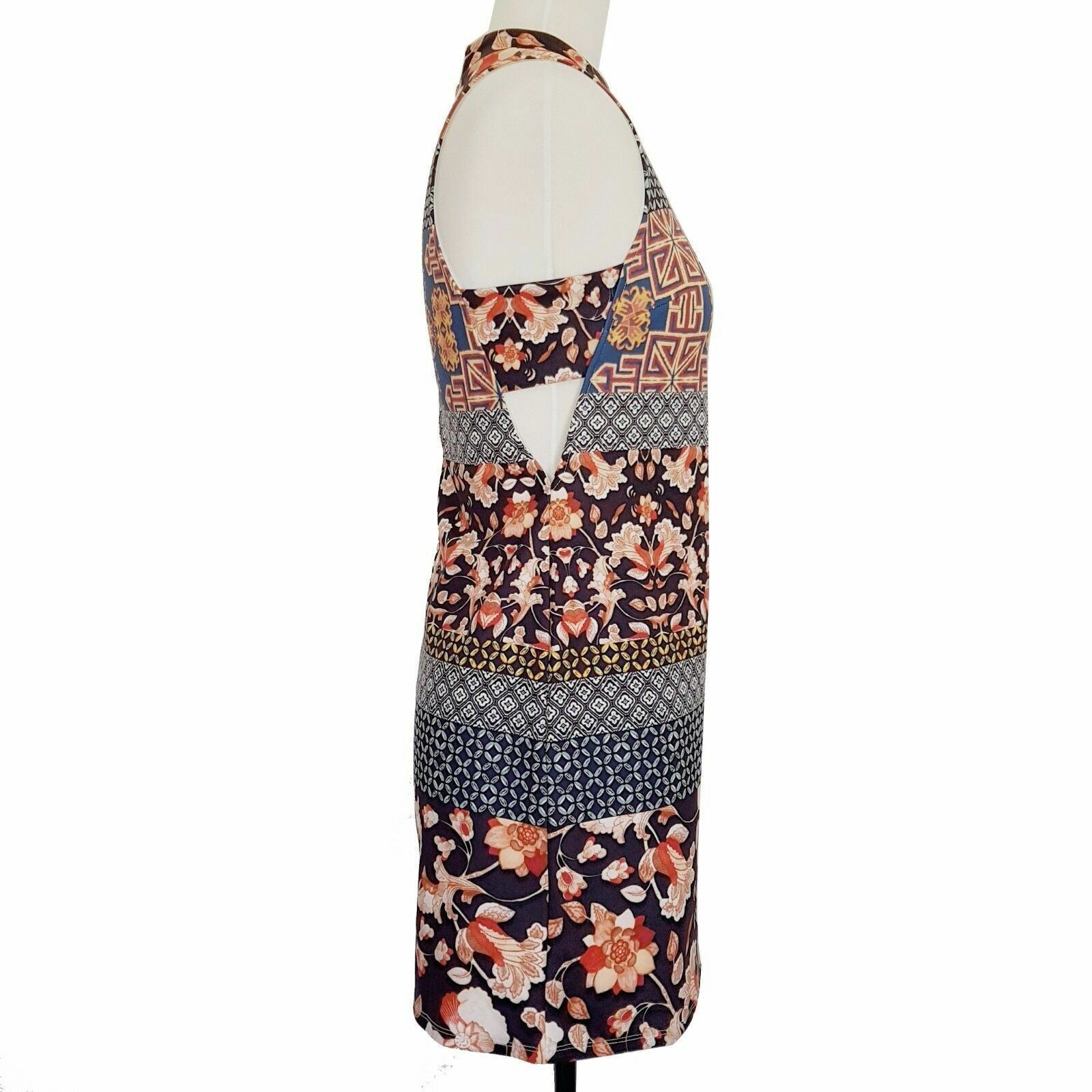 DOTTI Womens Black Pink Floral Sleeveless High Neck Pencil Fitted Dress