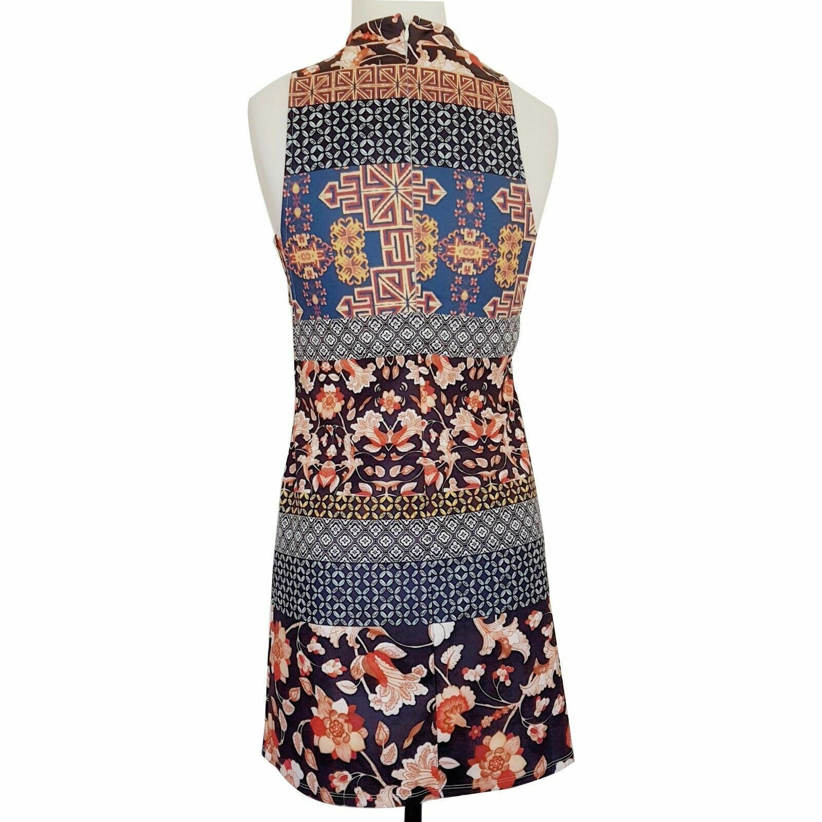 DOTTI Womens Black Pink Floral Sleeveless High Neck Pencil Fitted Dress