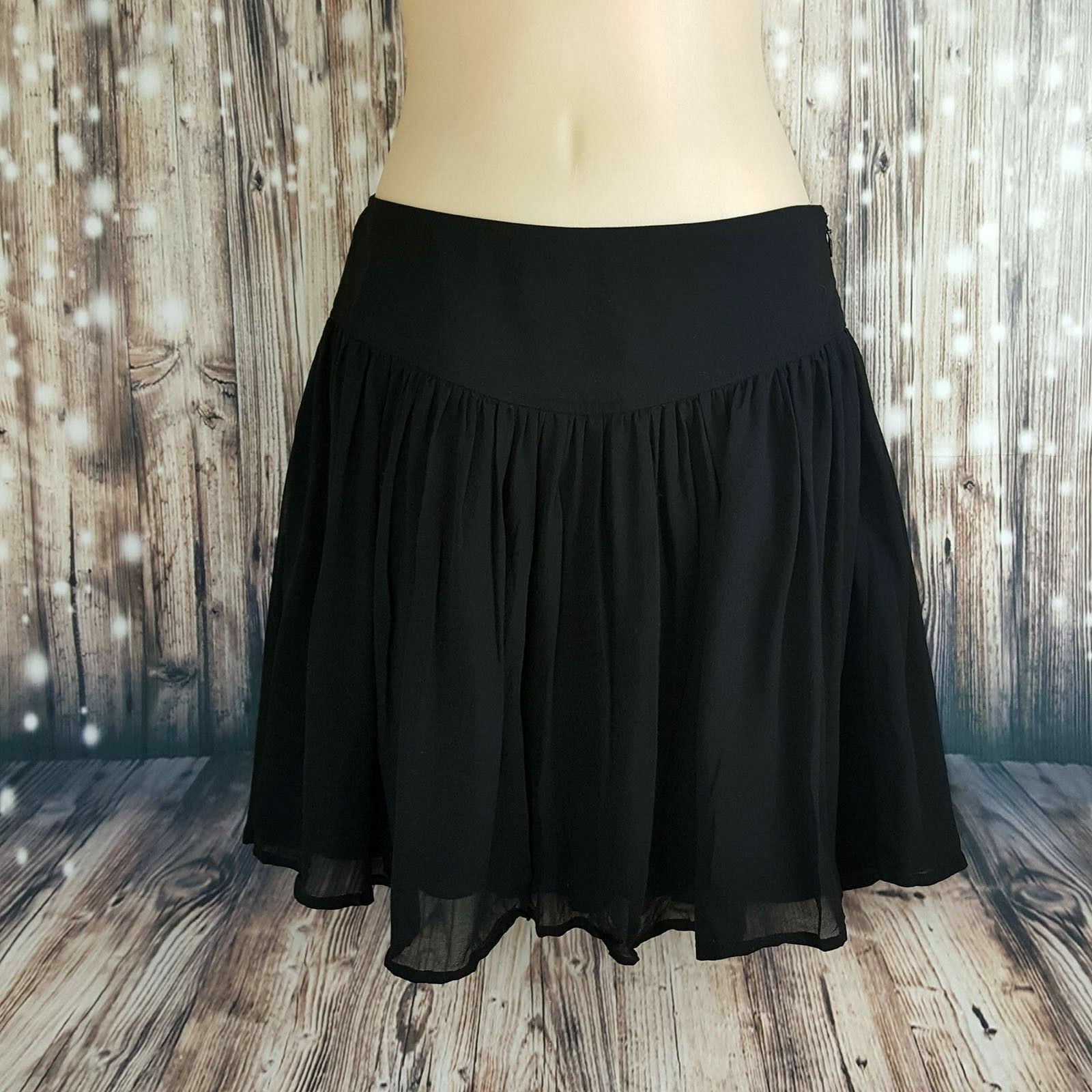 PORTMANS Women's Silk Black Skater A-Line Mini Skirt Fashion Cocktail Party Wear
