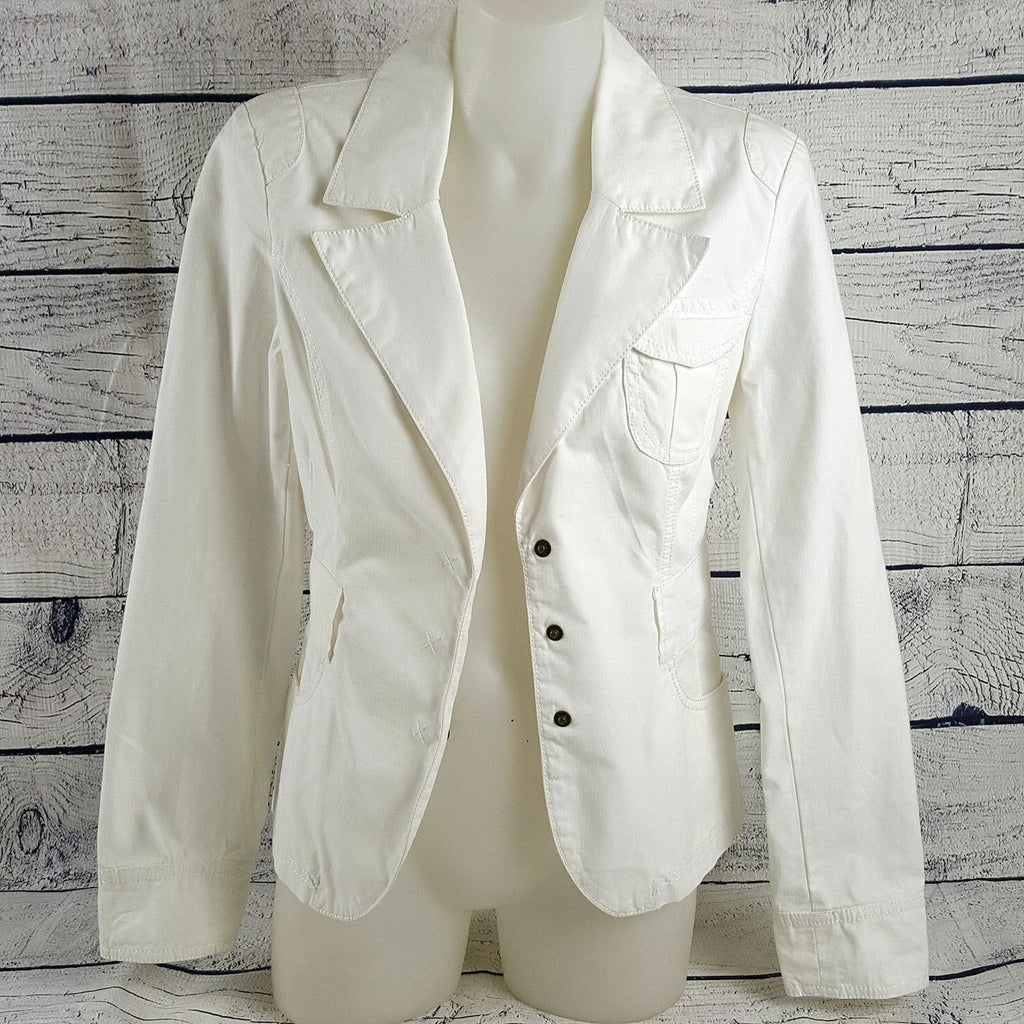 TOMMY HILFIGER Denim Women White Long Sleeve Button Cotton Fashion Petite Jacket