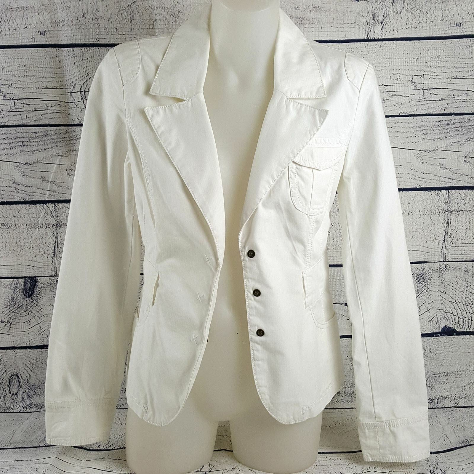 TOMMY HILFIGER Denim Women White Long Sleeve Button Cotton Fashion Petite Jacket