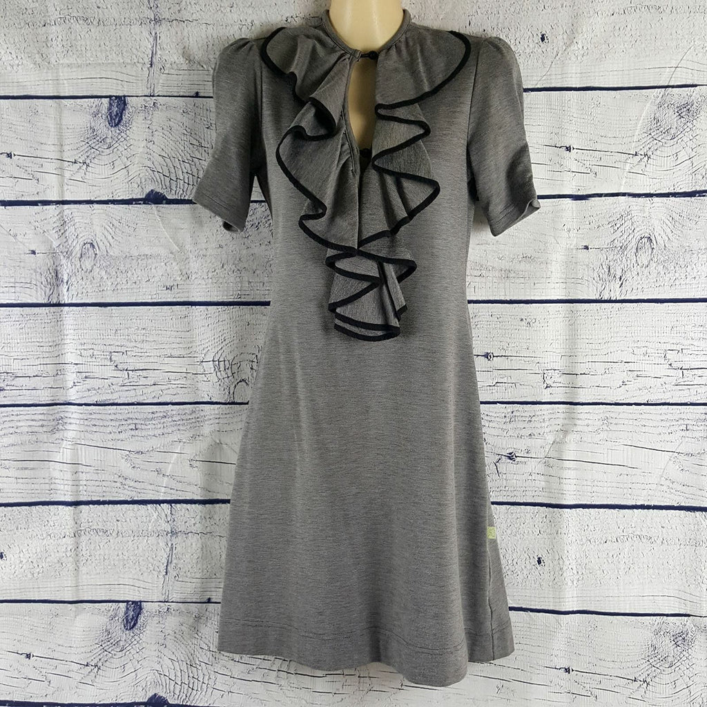 REVIEW Women's Grey Keyhole Neckline Short Sleeve Dress Fashion Corporate Attire
