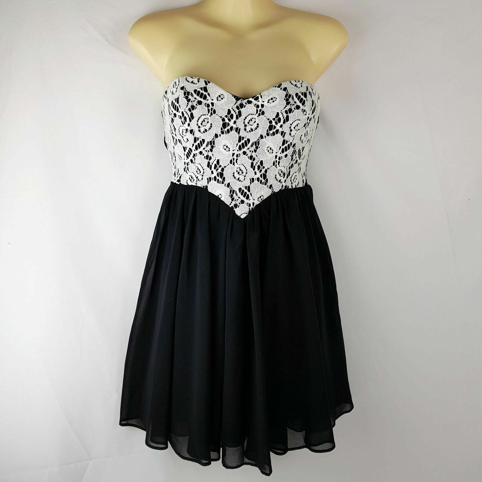 DOTTI Black White Lace Women's Strapless Spaghetti Sweetheart Ladies Party Dress