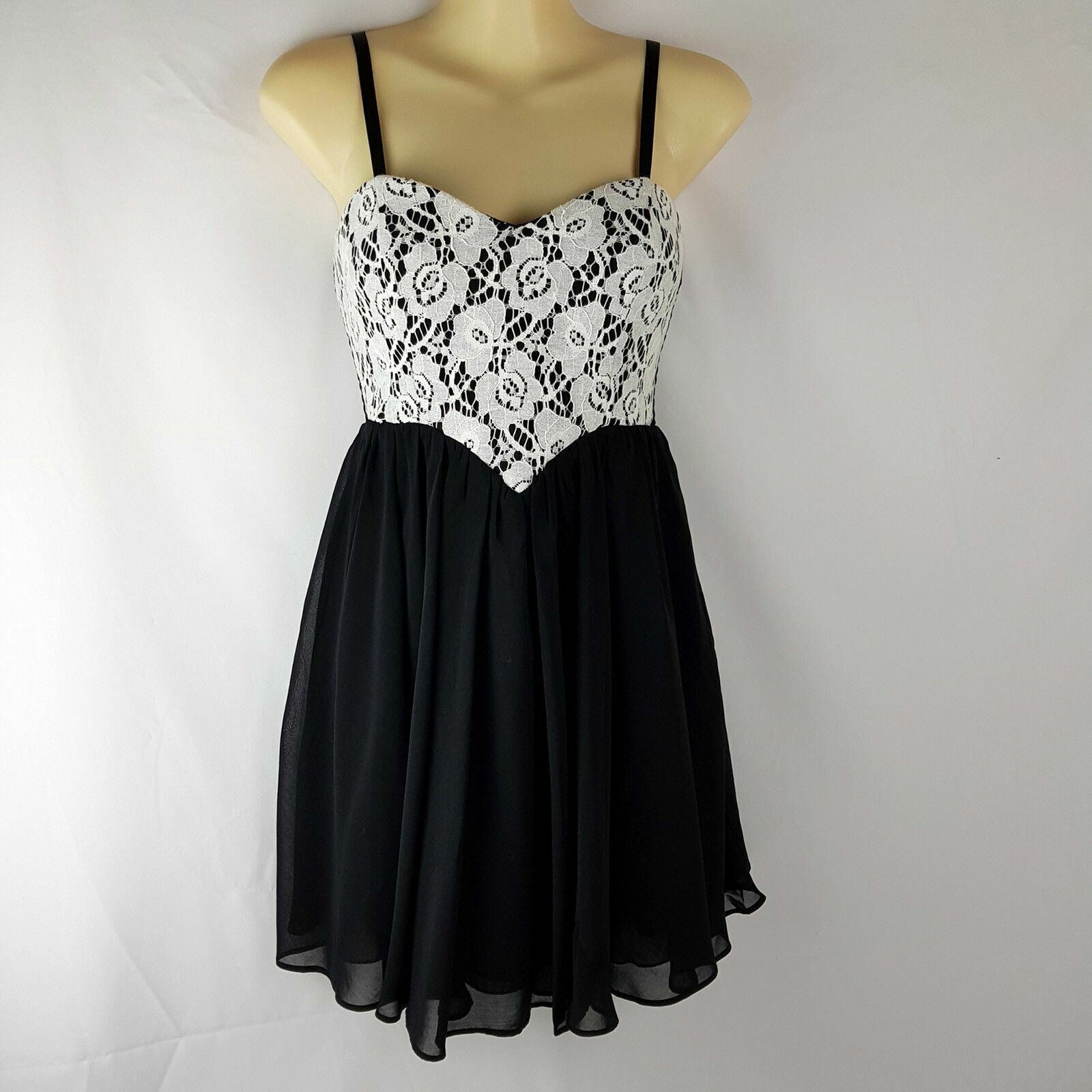 DOTTI Black White Lace Women's Strapless Spaghetti Sweetheart Ladies Party Dress
