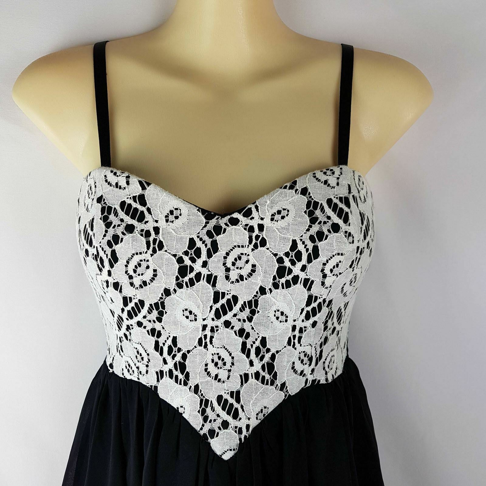 DOTTI Black White Lace Women's Strapless Spaghetti Sweetheart Ladies Party Dress