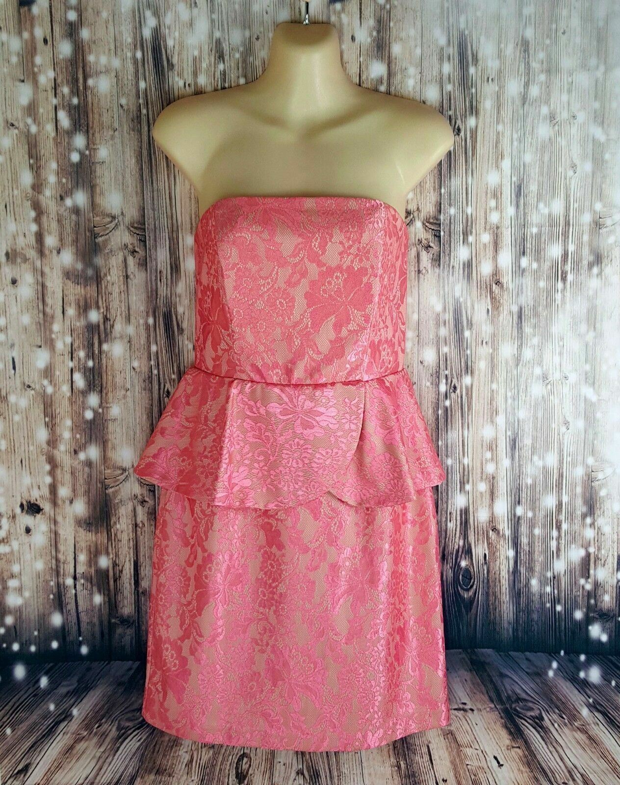 PORTMANS Women's Pink Lace Beige Peplum Strapless Elegant Cocktail Party Dress