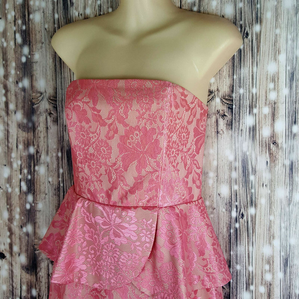 PORTMANS Women's Pink Lace Beige Peplum Strapless Elegant Cocktail Party Dress