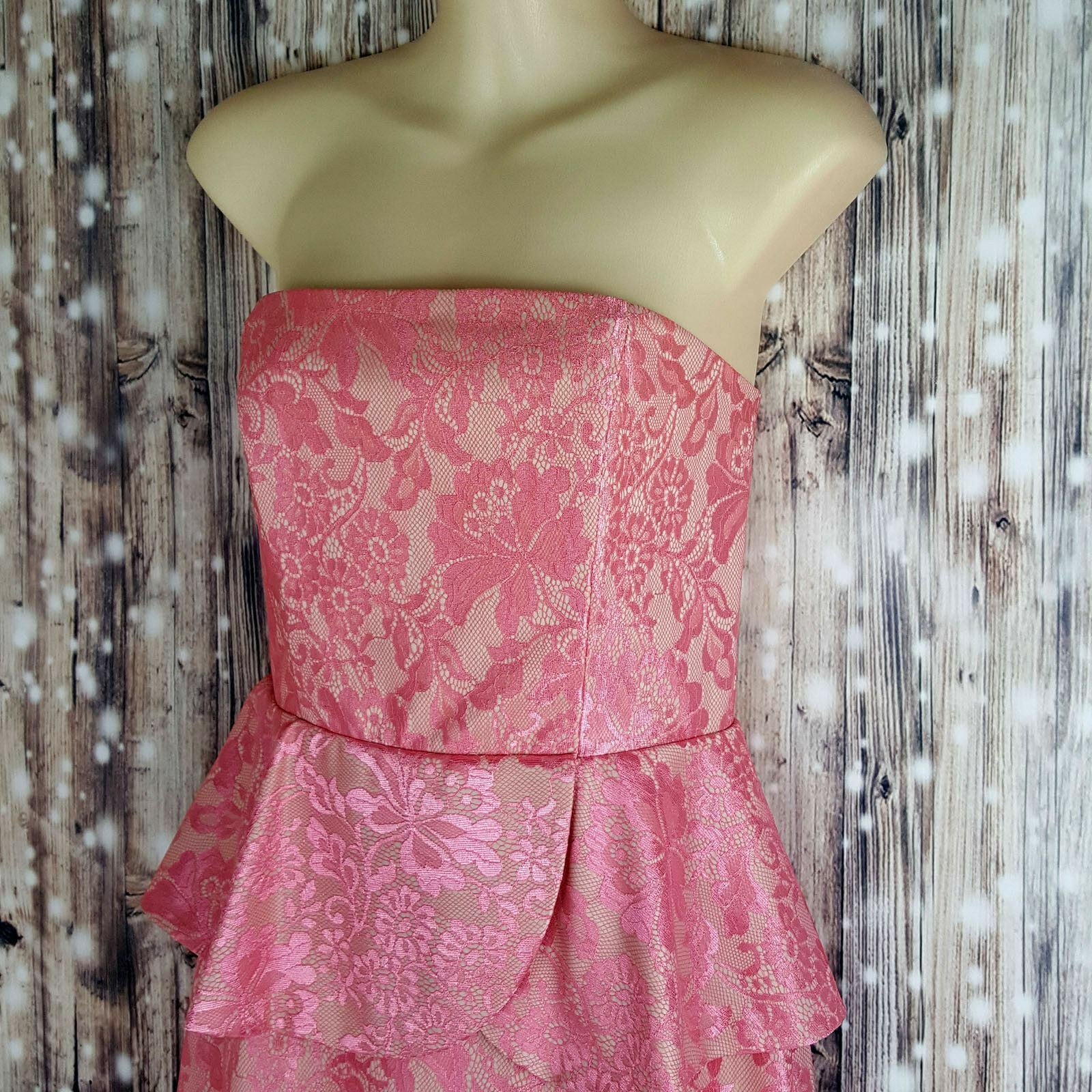 PORTMANS Women's Pink Lace Beige Peplum Strapless Elegant Cocktail Party Dress