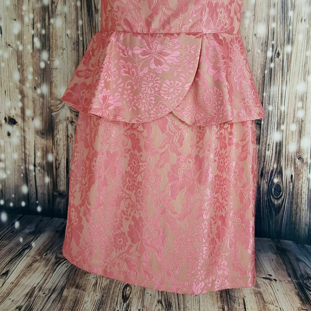 PORTMANS Women's Pink Lace Beige Peplum Strapless Elegant Cocktail Party Dress