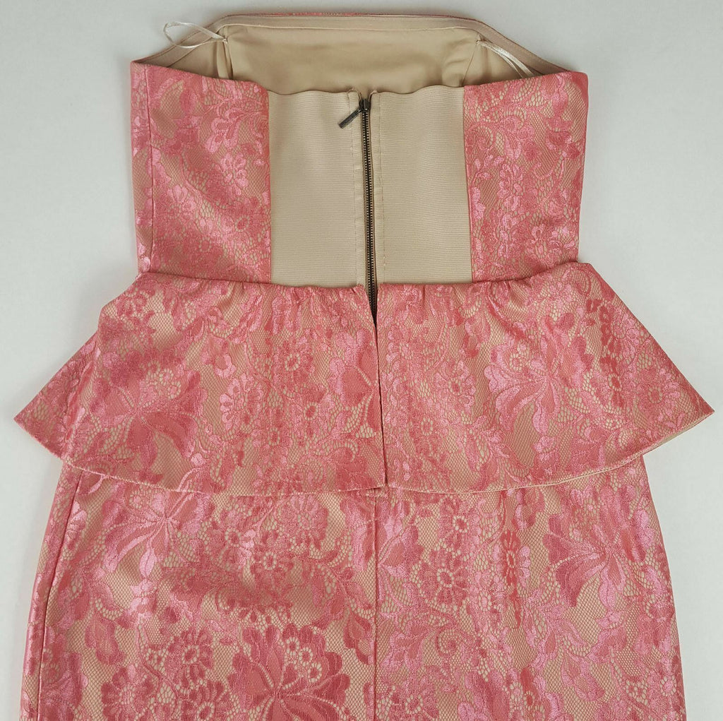 PORTMANS Women's Pink Lace Beige Peplum Strapless Elegant Cocktail Party Dress