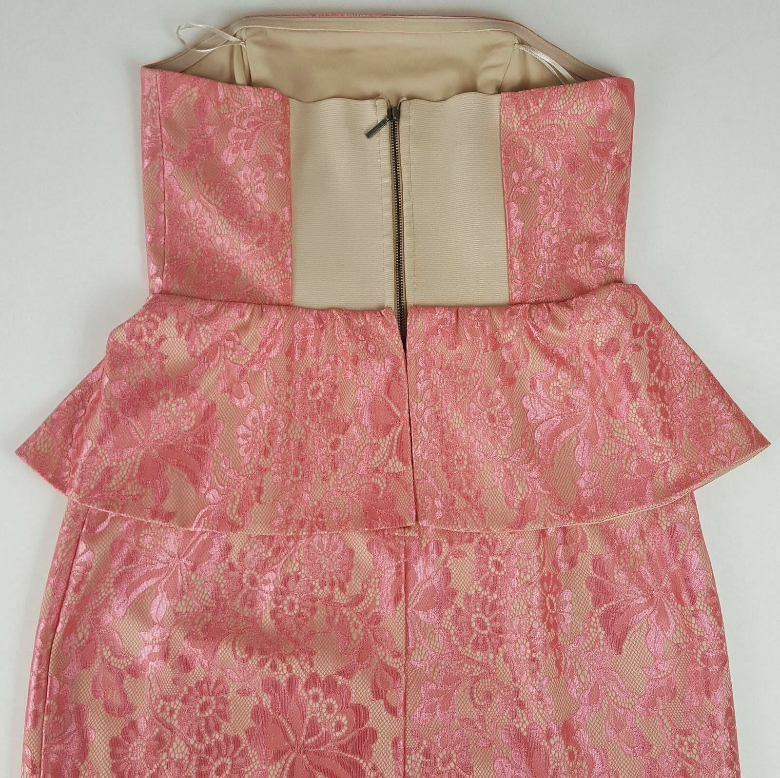 PORTMANS Women's Pink Lace Beige Peplum Strapless Elegant Cocktail Party Dress