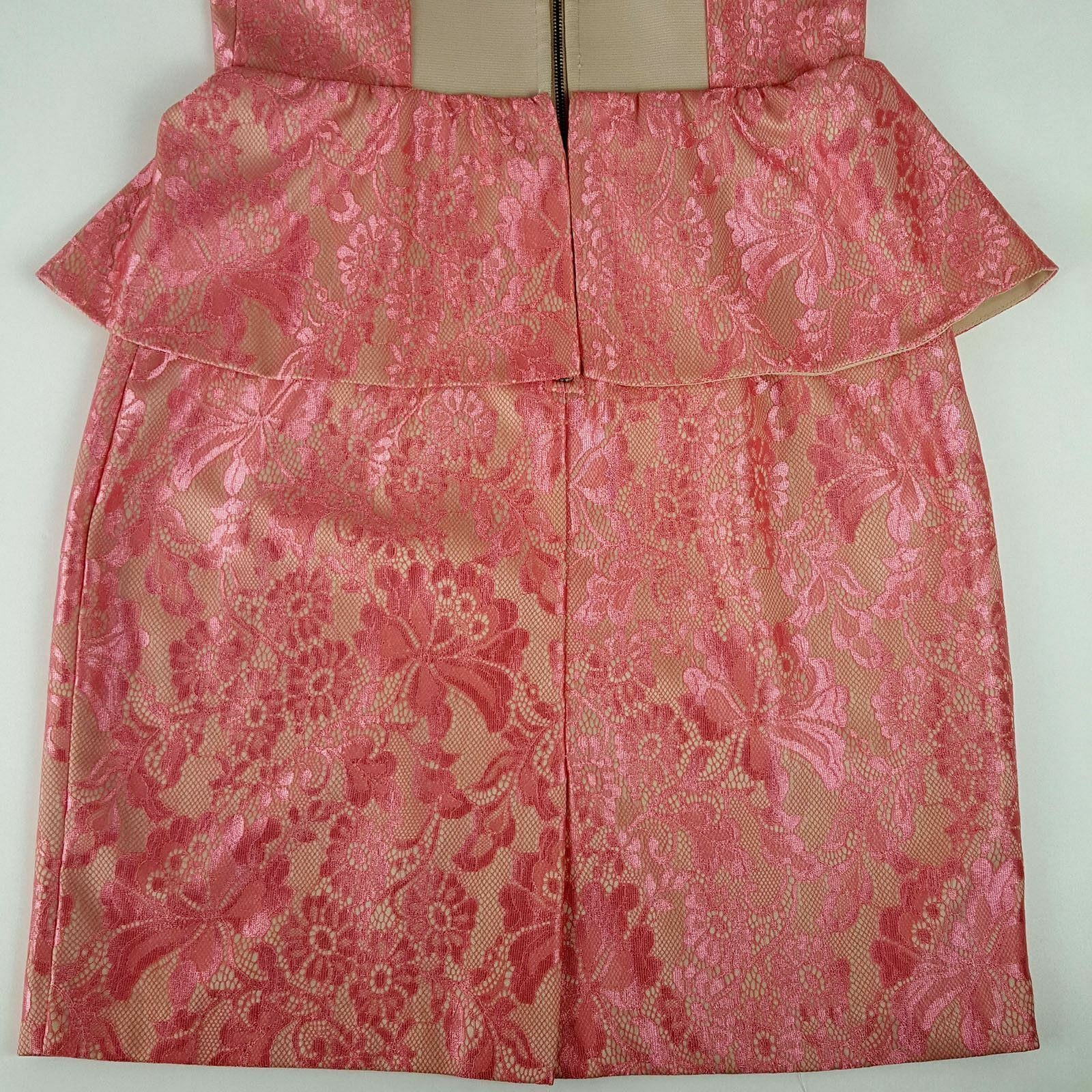 PORTMANS Women's Pink Lace Beige Peplum Strapless Elegant Cocktail Party Dress