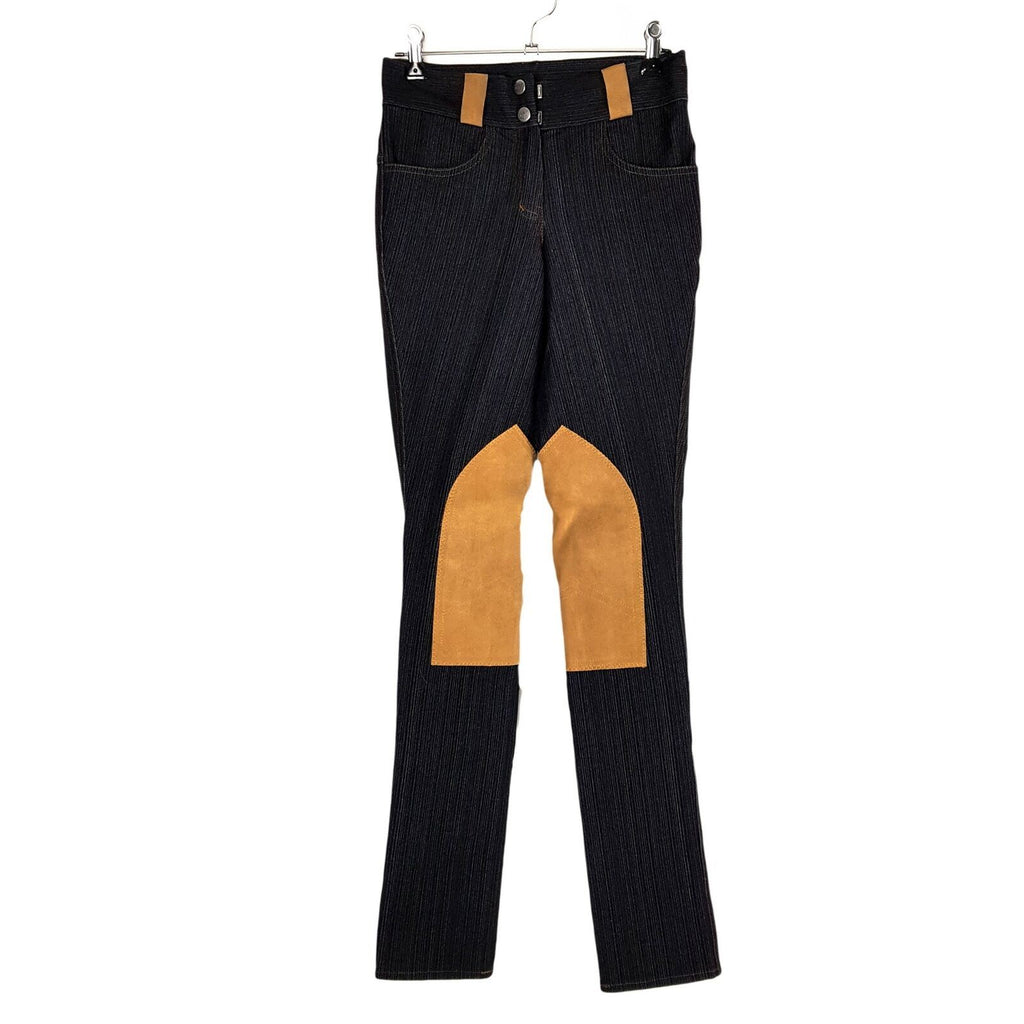 LJ Women's Black Denim Skinny Jeans Pants Slim Ladies Beige Suede Knee Patch