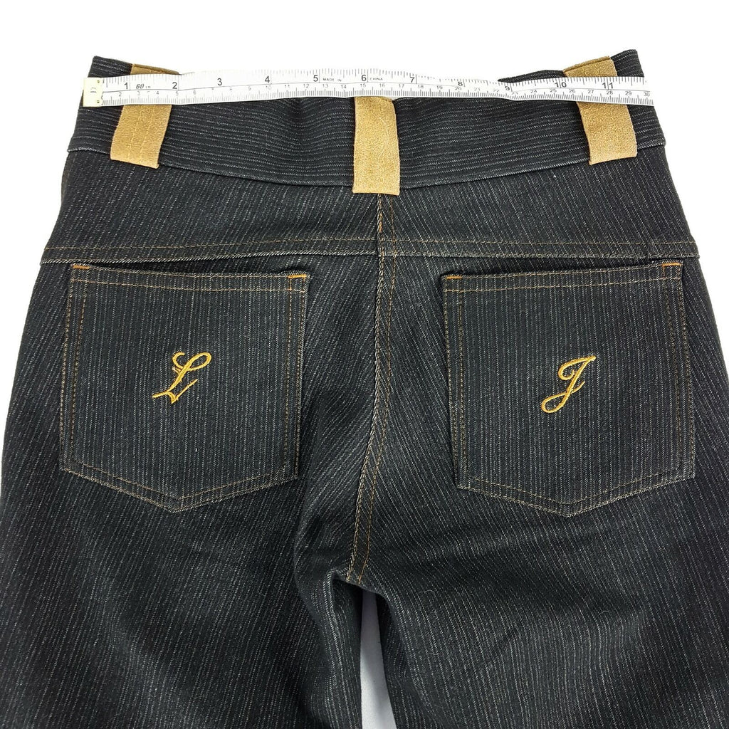 LJ Women's Black Denim Skinny Jeans Pants Slim Ladies Beige Suede Knee Patch