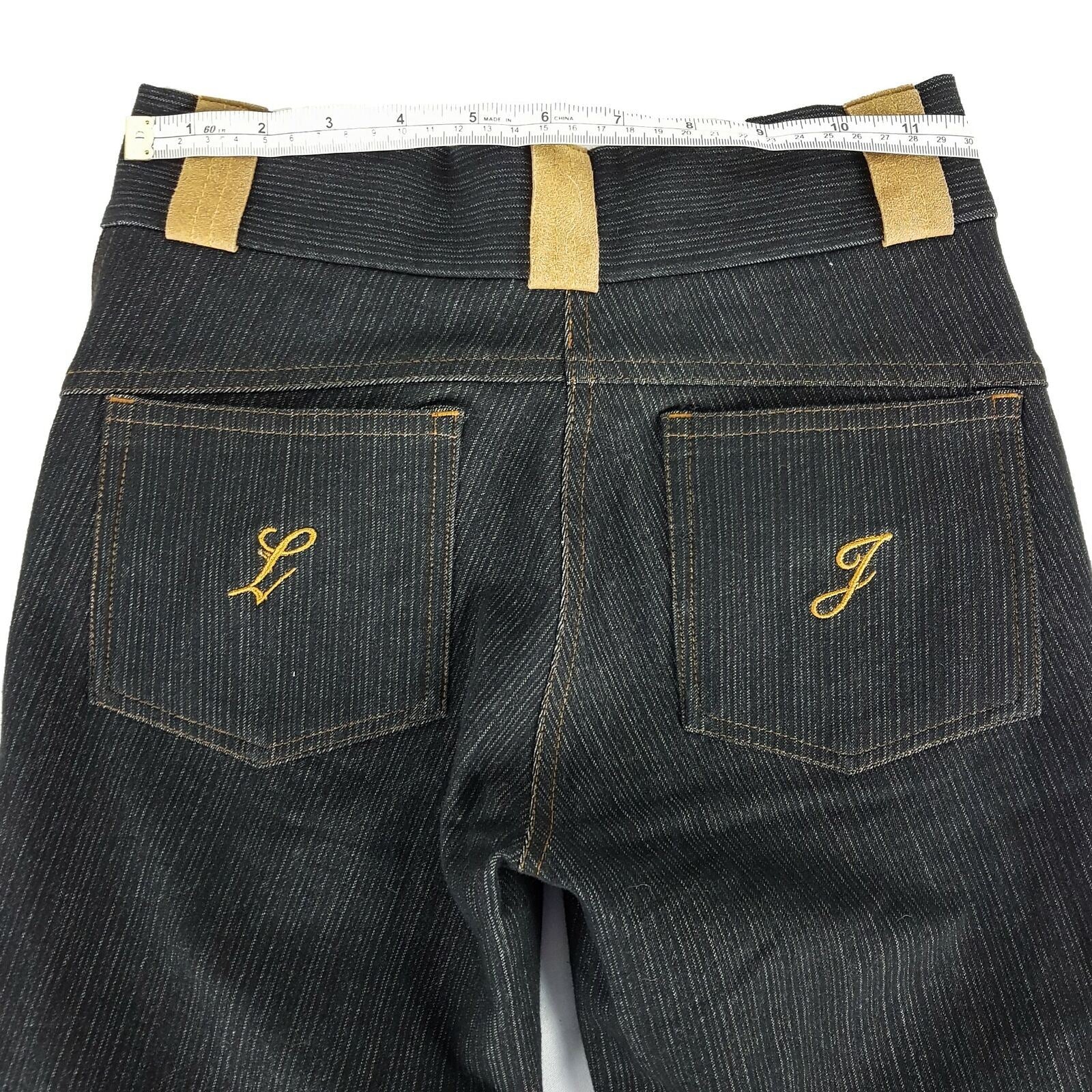 LJ Women's Black Denim Skinny Jeans Pants Slim Ladies Beige Suede Knee Patch
