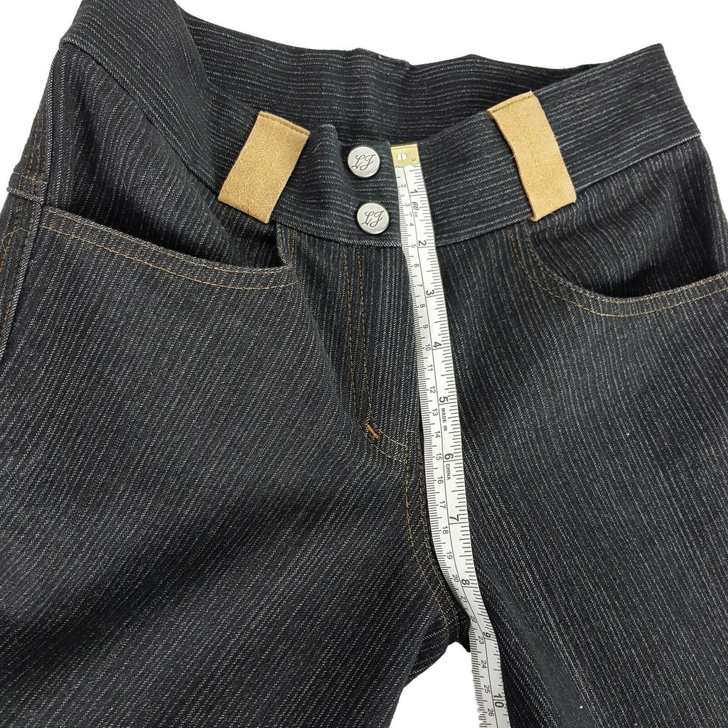 LJ Women's Black Denim Skinny Jeans Pants Slim Ladies Beige Suede Knee Patch