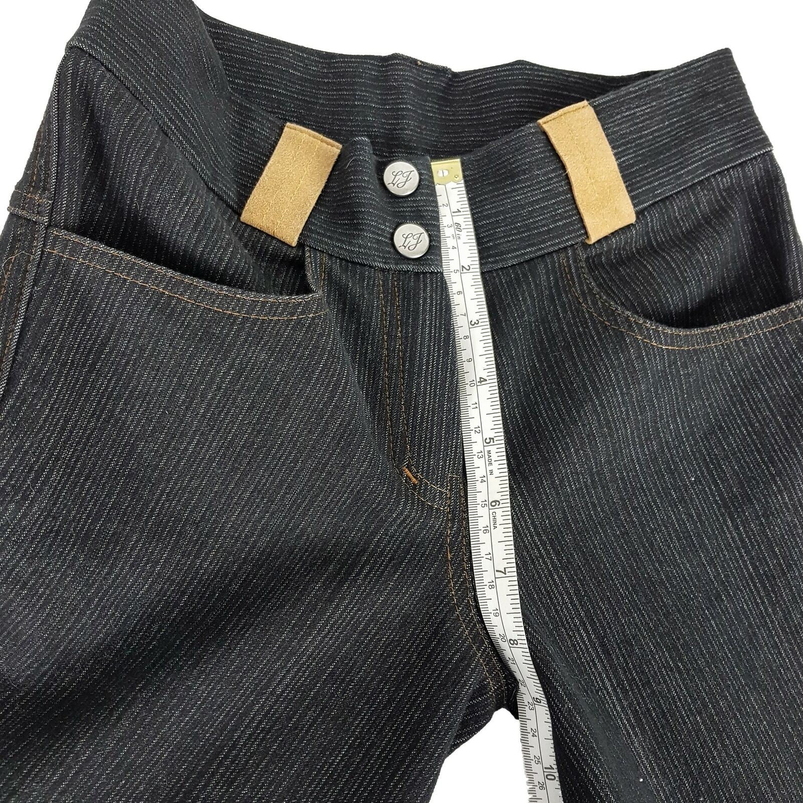LJ Women's Black Denim Skinny Jeans Pants Slim Ladies Beige Suede Knee Patch