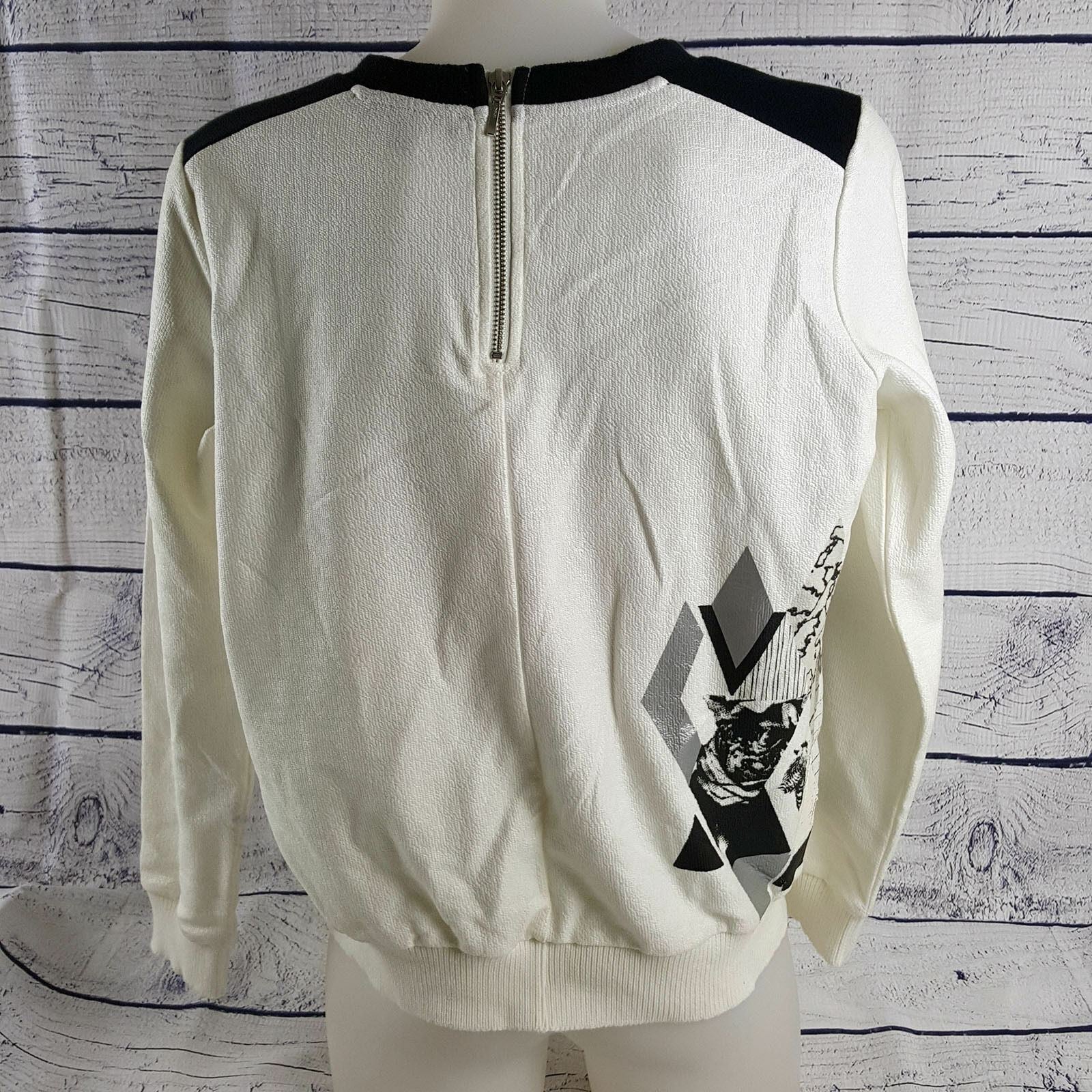 COUNTRY ROAD Women's Navy Blue White Print Long Sleeve Ladies Sweatshirt Jacket