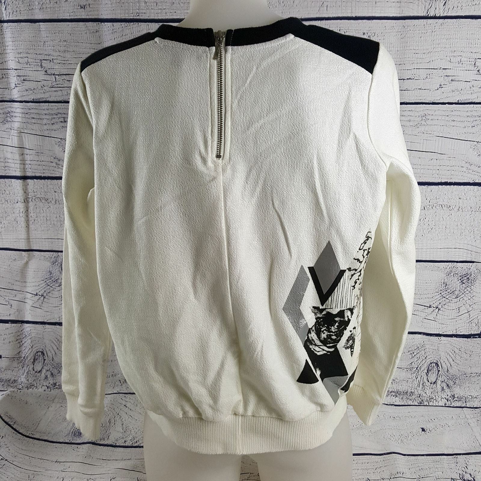 COUNTRY ROAD Women's Navy Blue White Print Long Sleeve Ladies Sweatshirt Jacket
