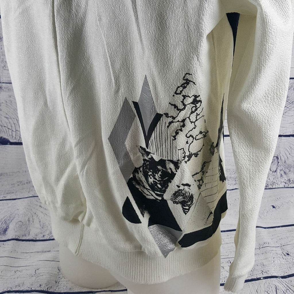 COUNTRY ROAD Women's Navy Blue White Print Long Sleeve Ladies Sweatshirt Jacket