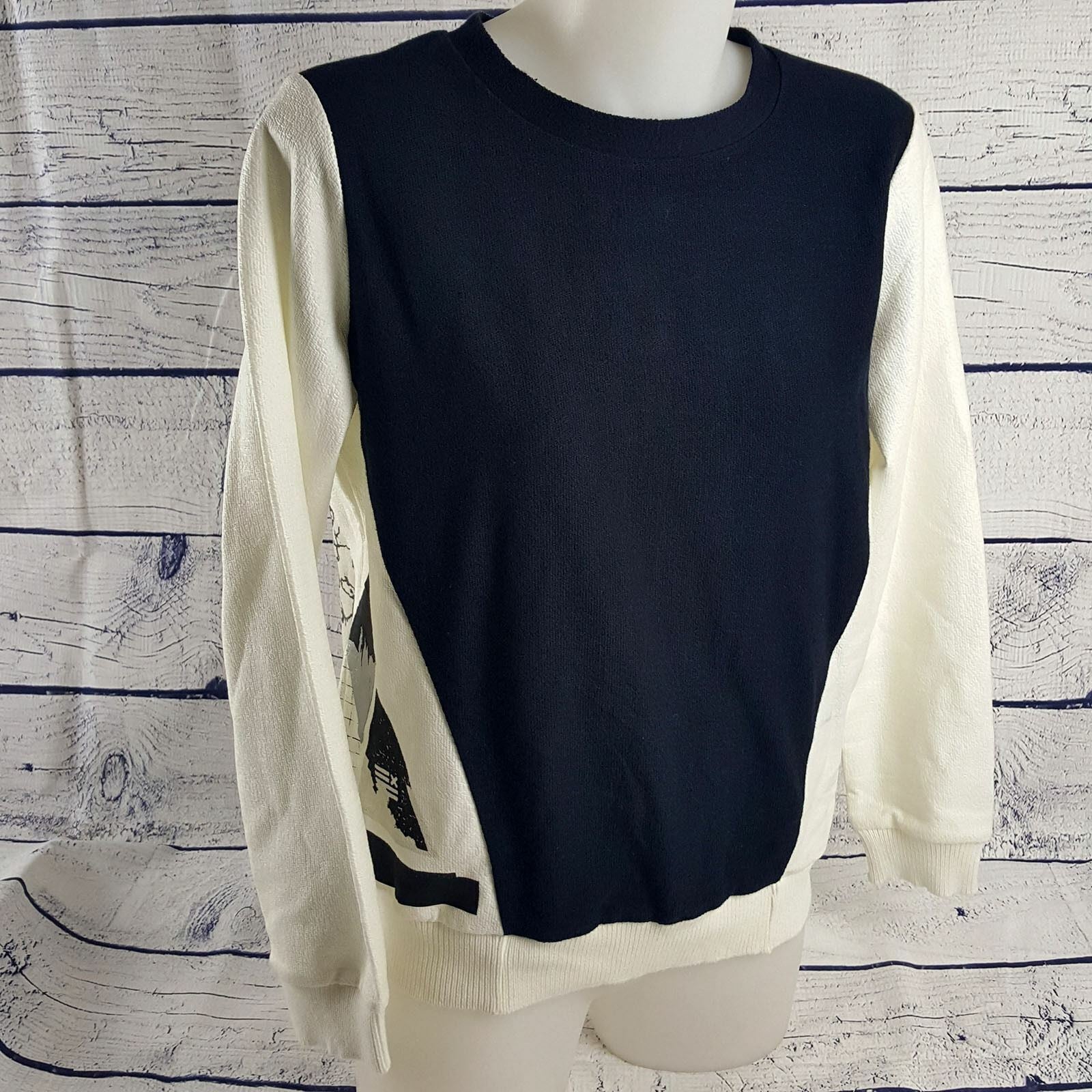 COUNTRY ROAD Women's Navy Blue White Print Long Sleeve Ladies Sweatshirt Jacket