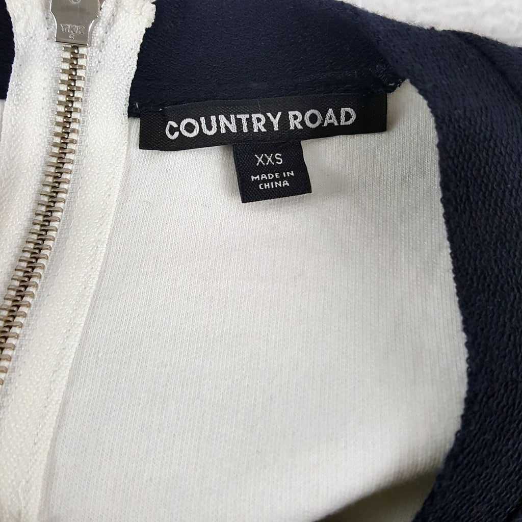 COUNTRY ROAD Women's Navy Blue White Print Long Sleeve Ladies Sweatshirt Jacket