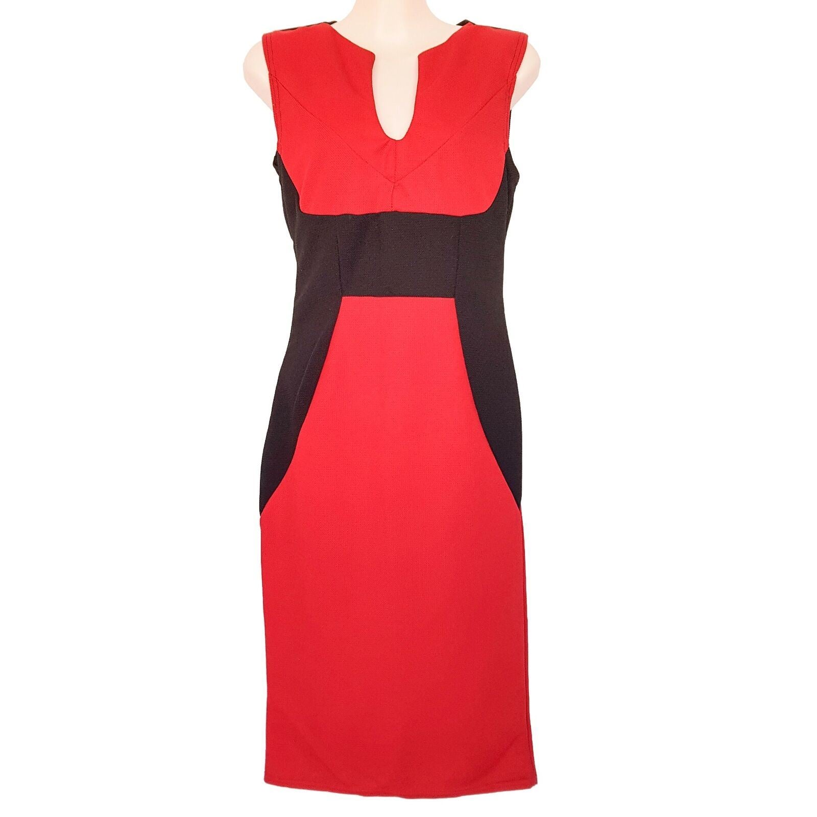 Women's Red Black Panel Sleeveless Sheath Dress Keyhole Neckline Work Wear Party