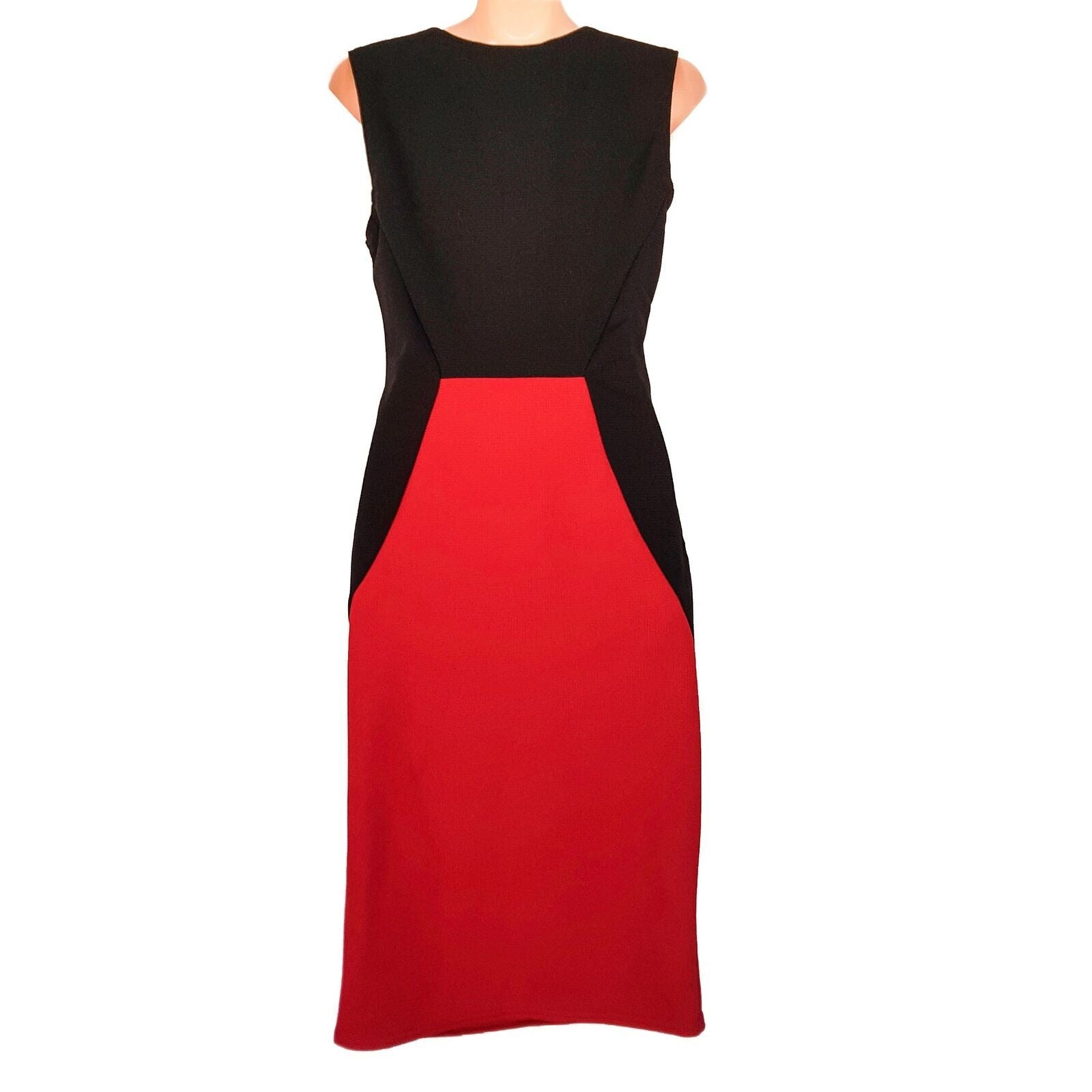 Women's Red Black Panel Sleeveless Sheath Dress Keyhole Neckline Work Wear Party
