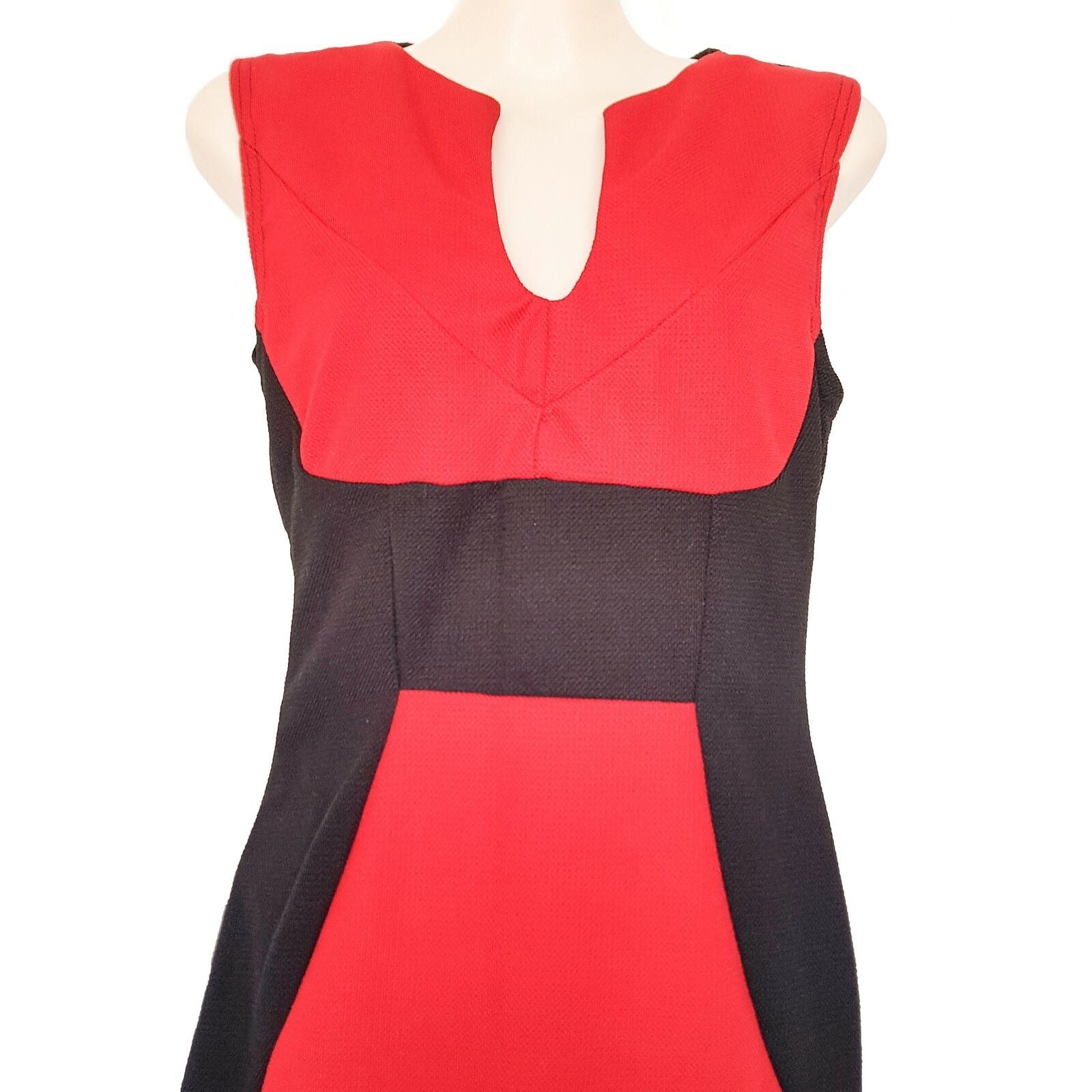 Women's Red Black Panel Sleeveless Sheath Dress Keyhole Neckline Work Wear Party