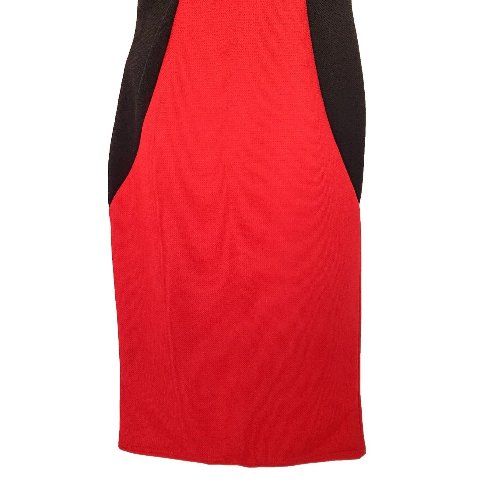 Women's Red Black Panel Sleeveless Sheath Dress Keyhole Neckline Work Wear Party