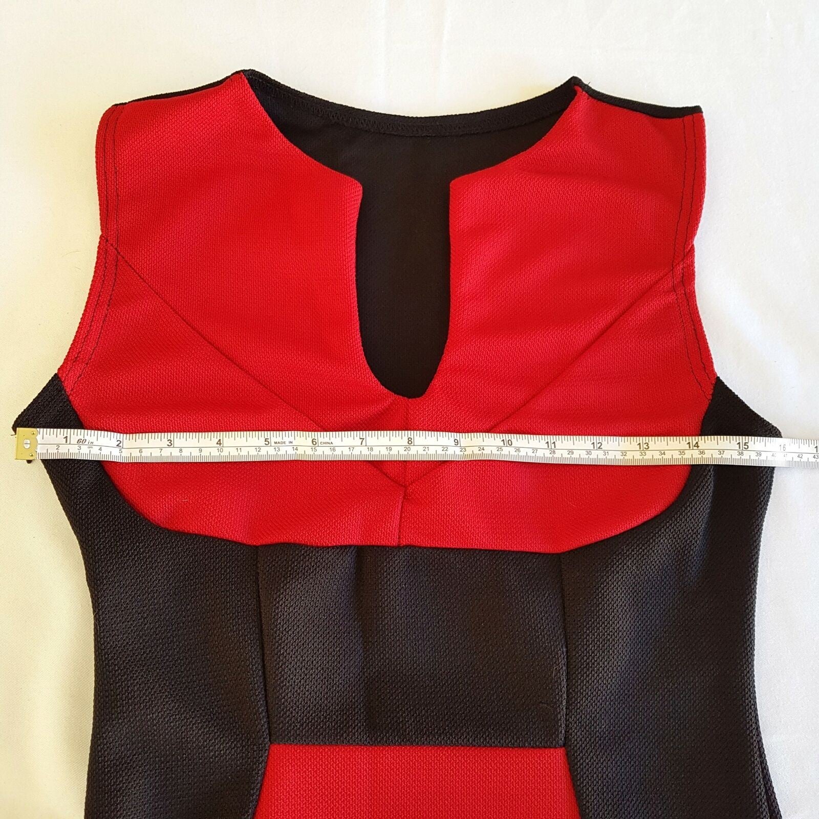 Women's Red Black Panel Sleeveless Sheath Dress Keyhole Neckline Work Wear Party