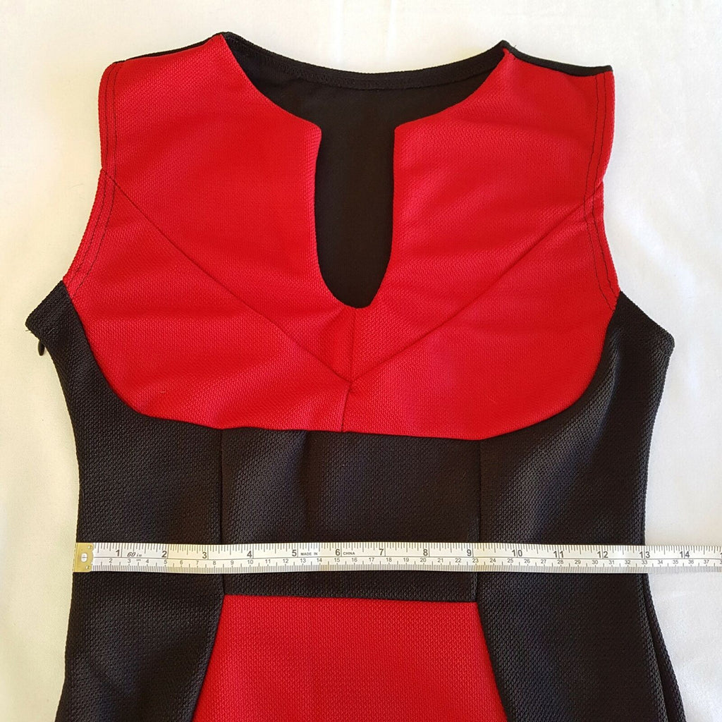 Women's Red Black Panel Sleeveless Sheath Dress Keyhole Neckline Work Wear Party