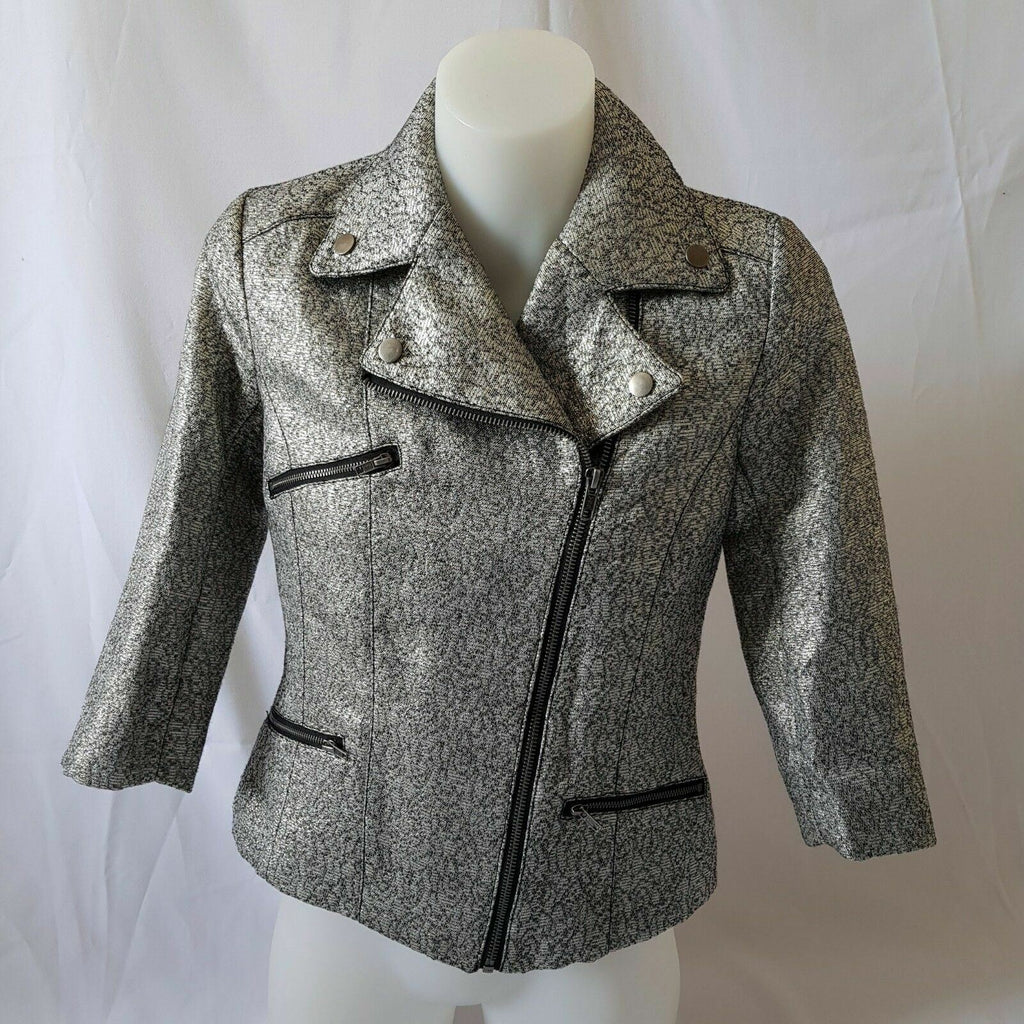 ASOS PETITE Silver Black Women's 3/4 Sleeve Glitter Ladies Corporate Blazer