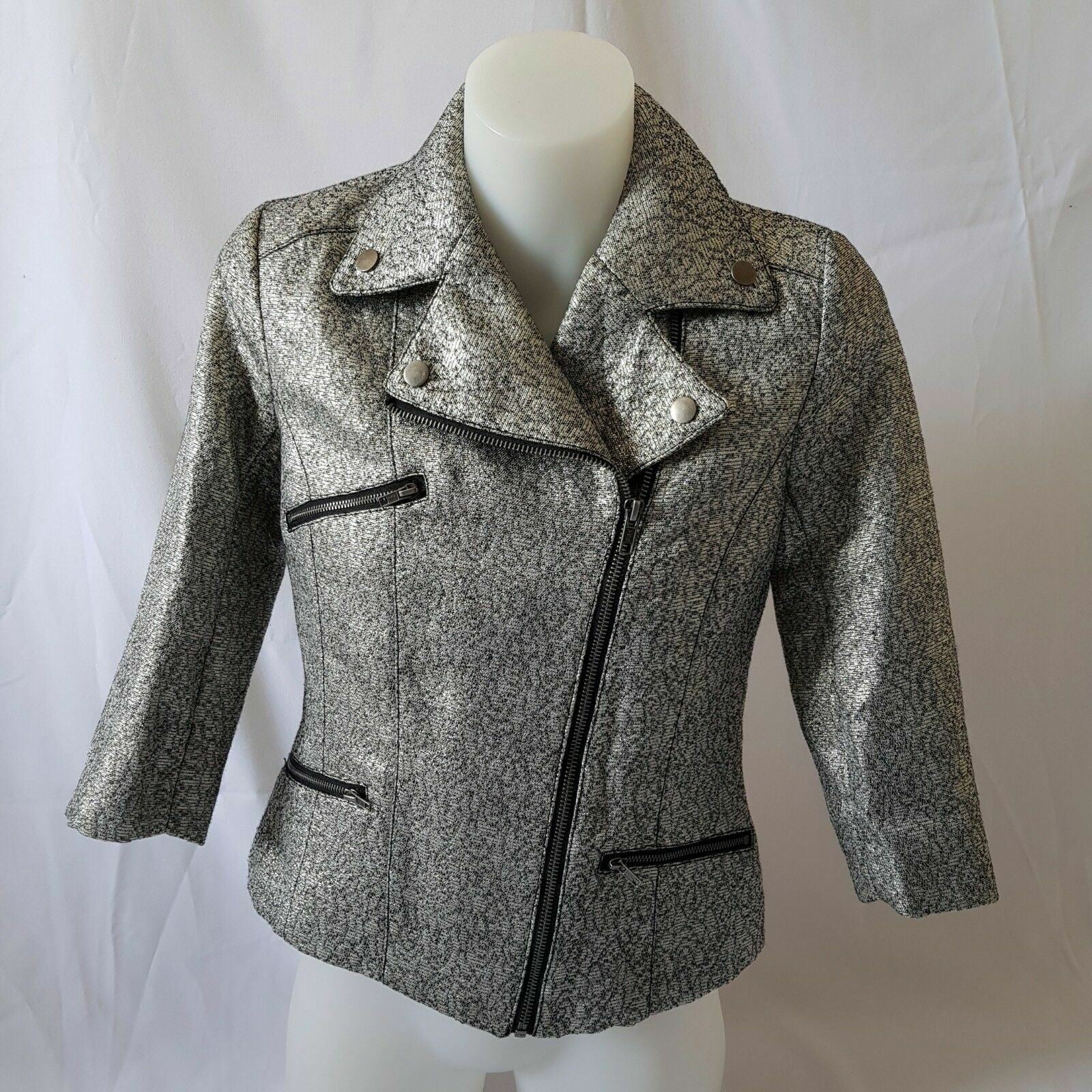 ASOS PETITE Silver Black Women's 3/4 Sleeve Glitter Ladies Corporate Blazer