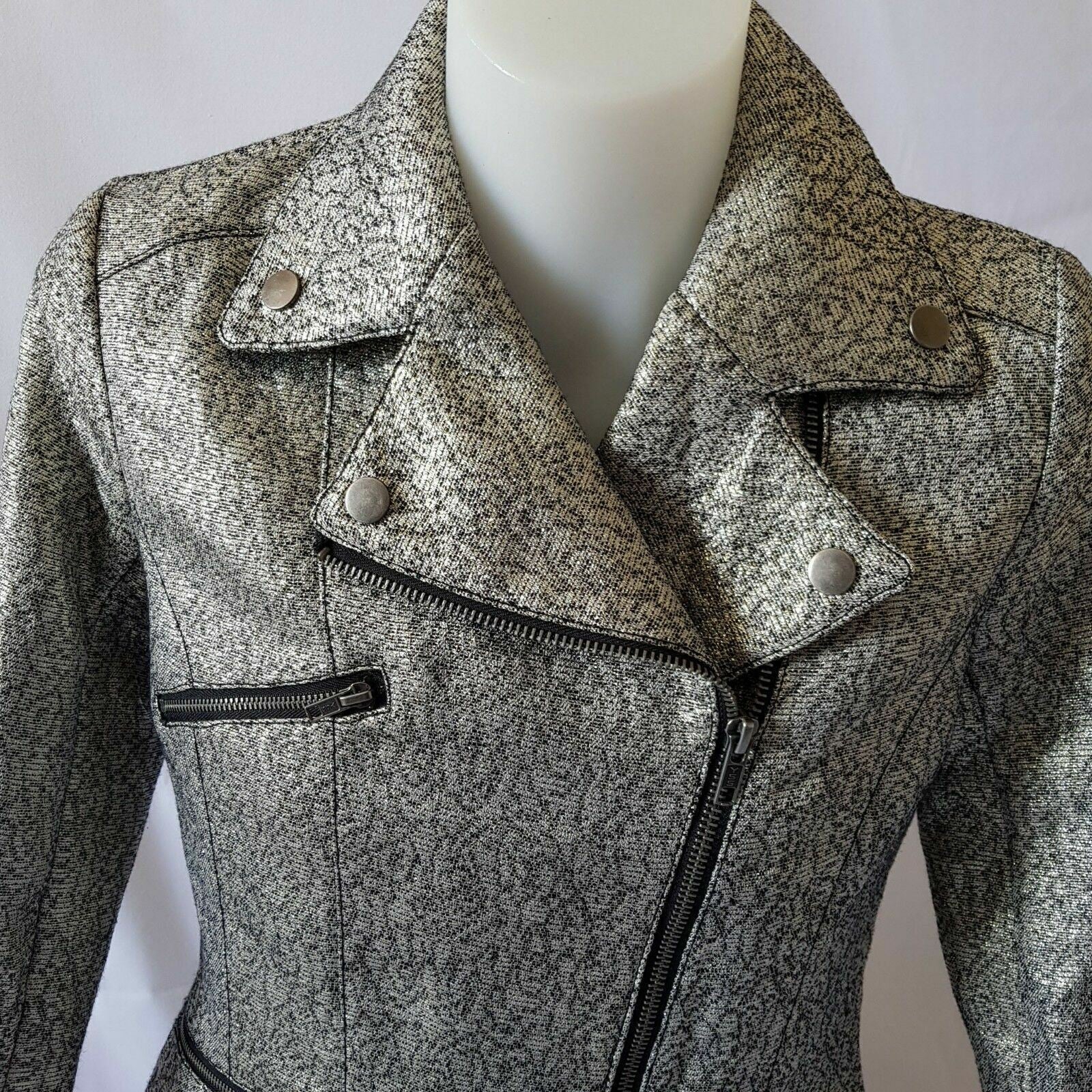 ASOS PETITE Silver Black Women's 3/4 Sleeve Glitter Ladies Corporate Blazer